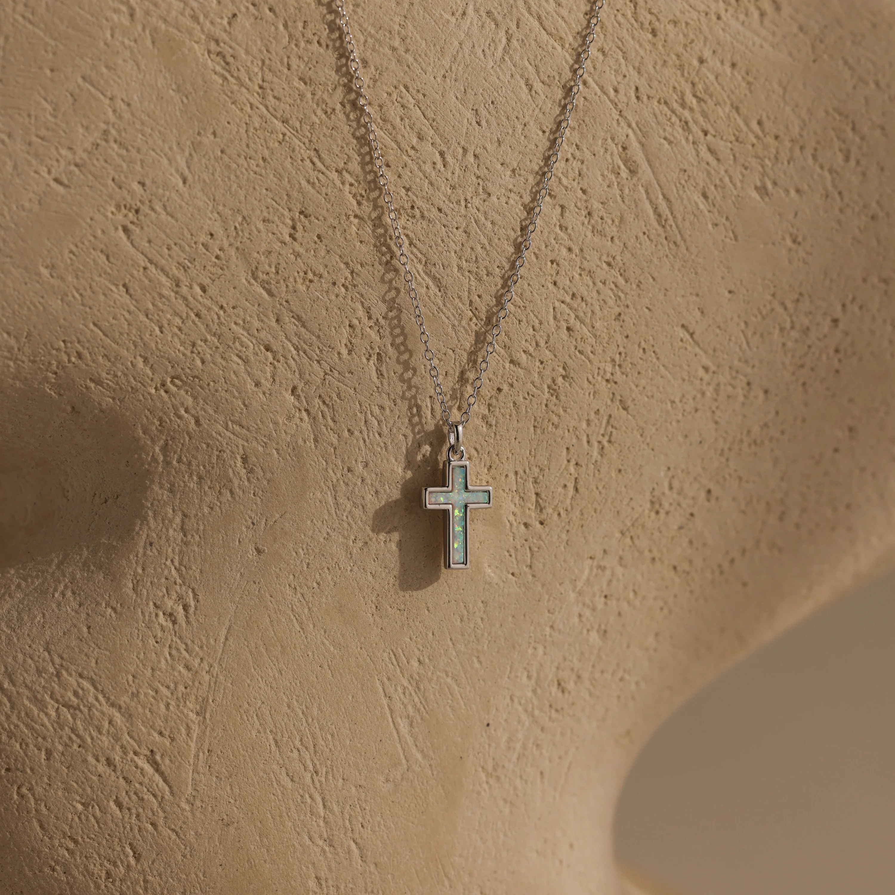 Opal Cross Necklace in Silver - Image 3