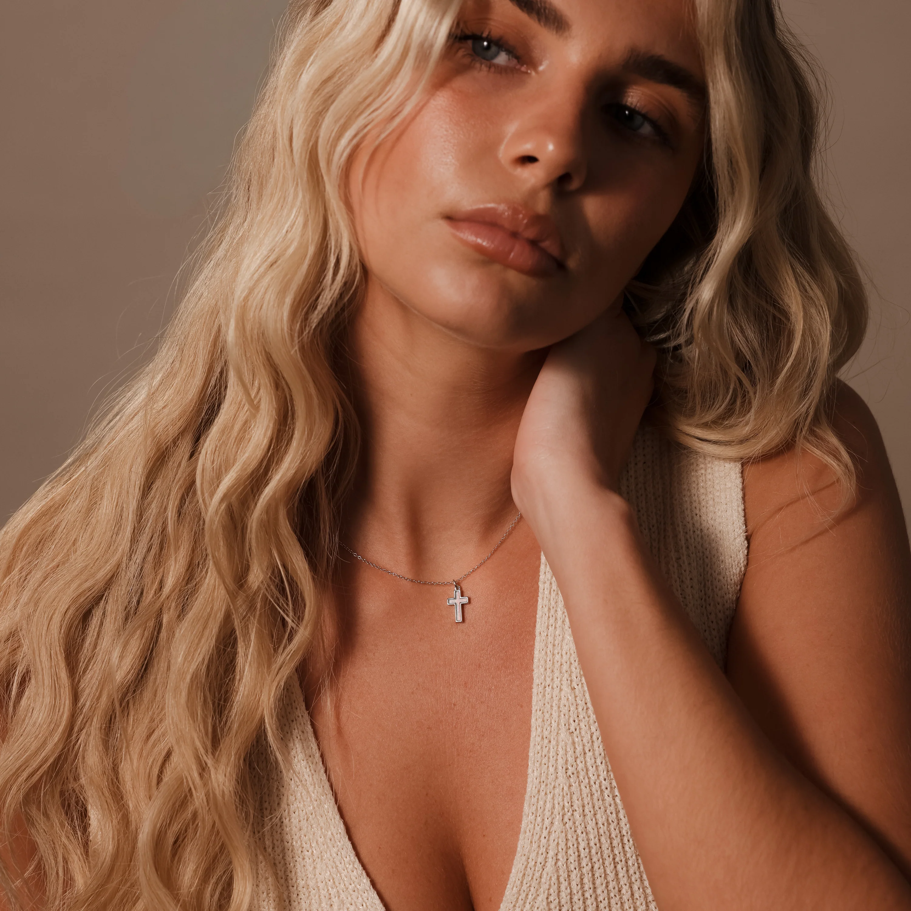 Opal Cross Necklace in Silver - Image 4