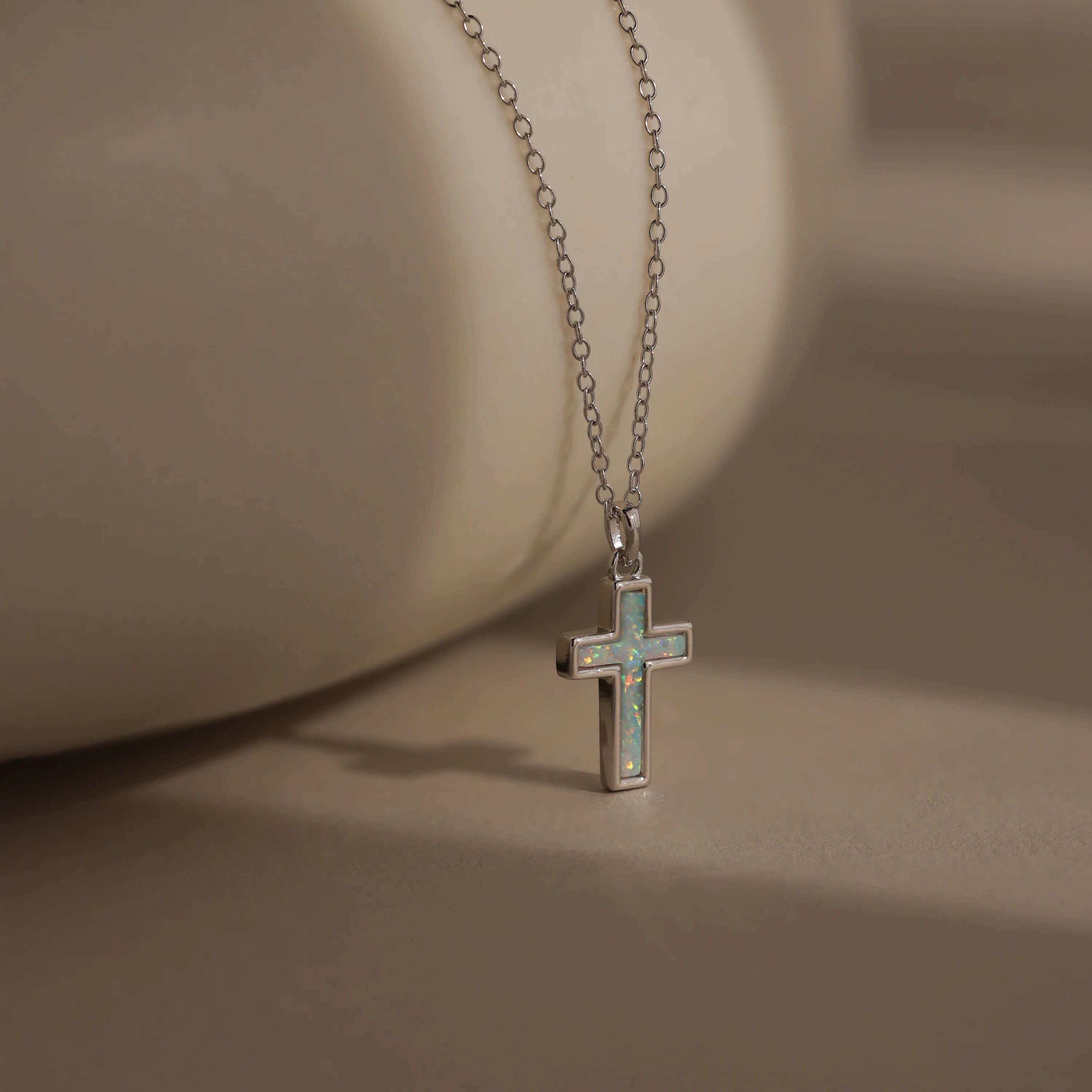 Opal Cross Necklace in Silver - Image 5