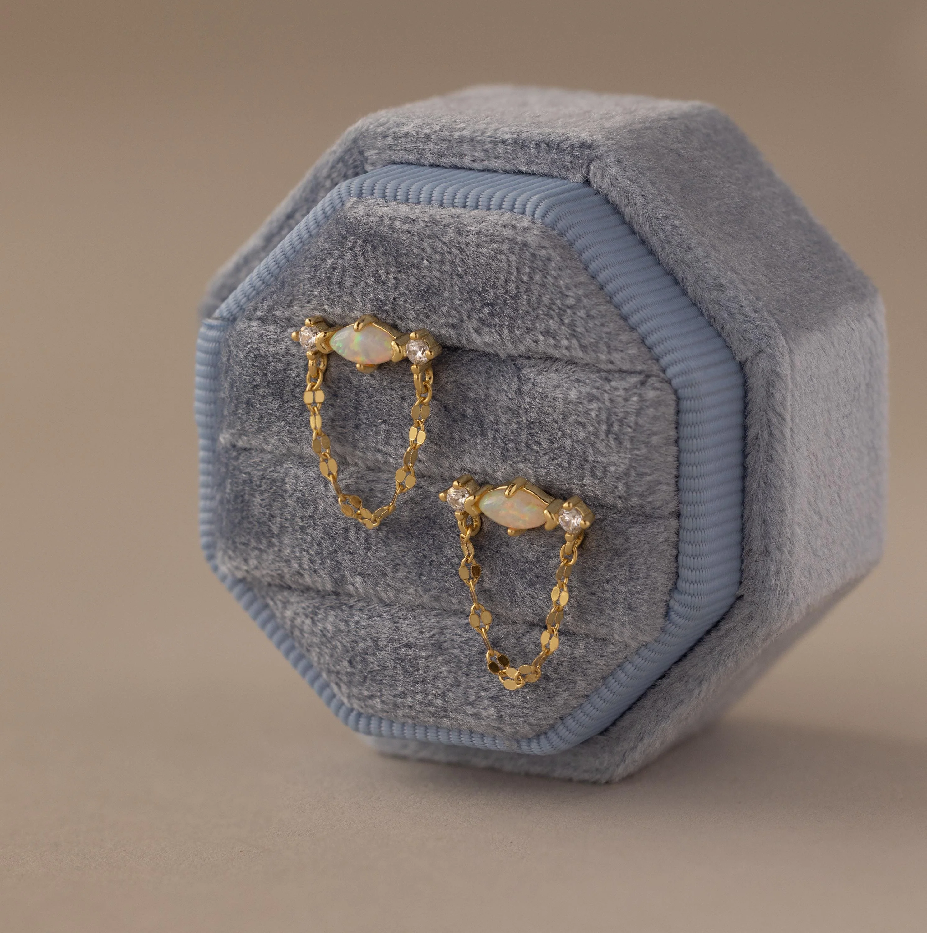 Opal & Diamond Chain Studs in 18K Gold - Image 5