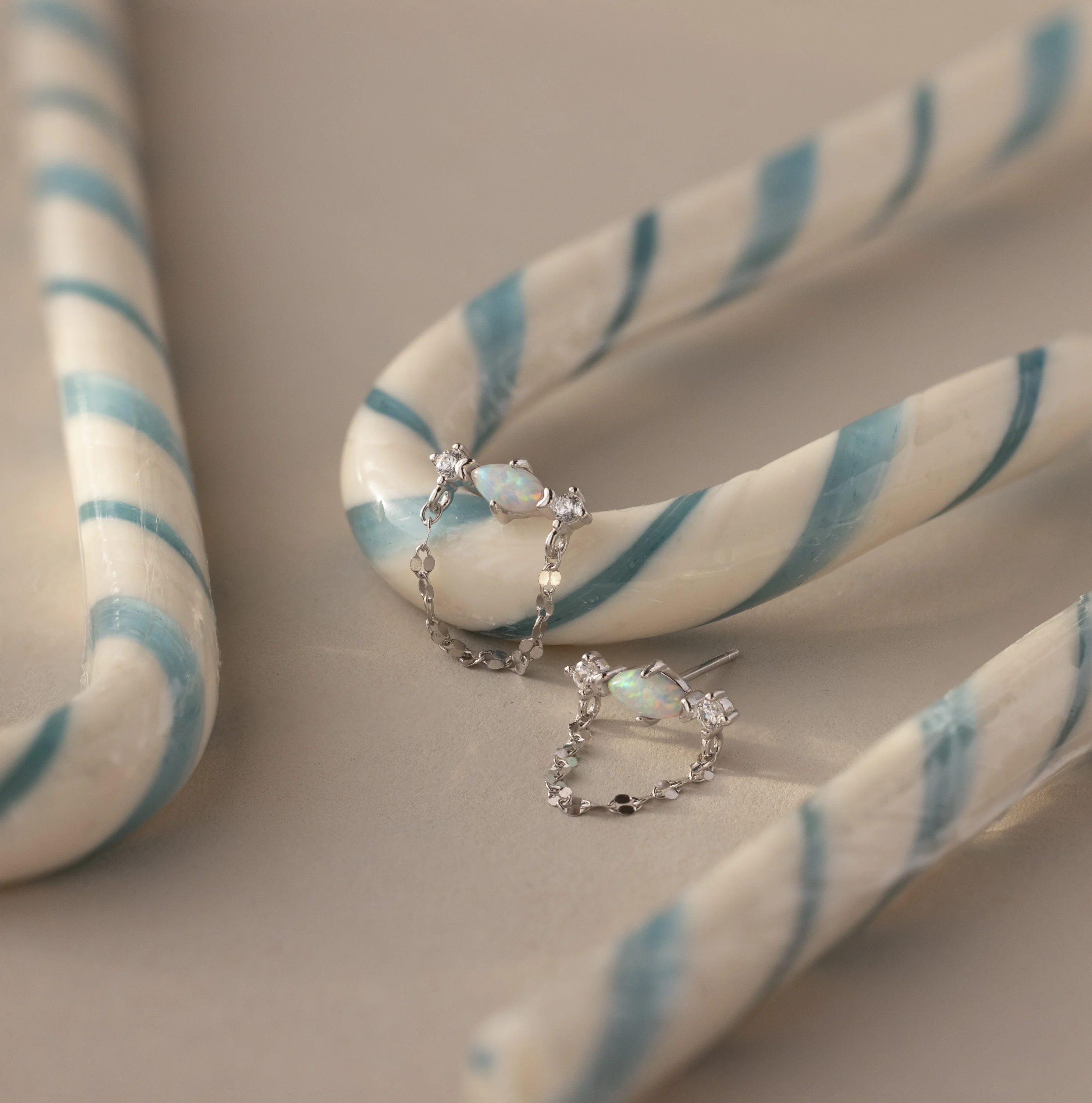 Opal & Diamond Chain Studs in Silver - Image 5