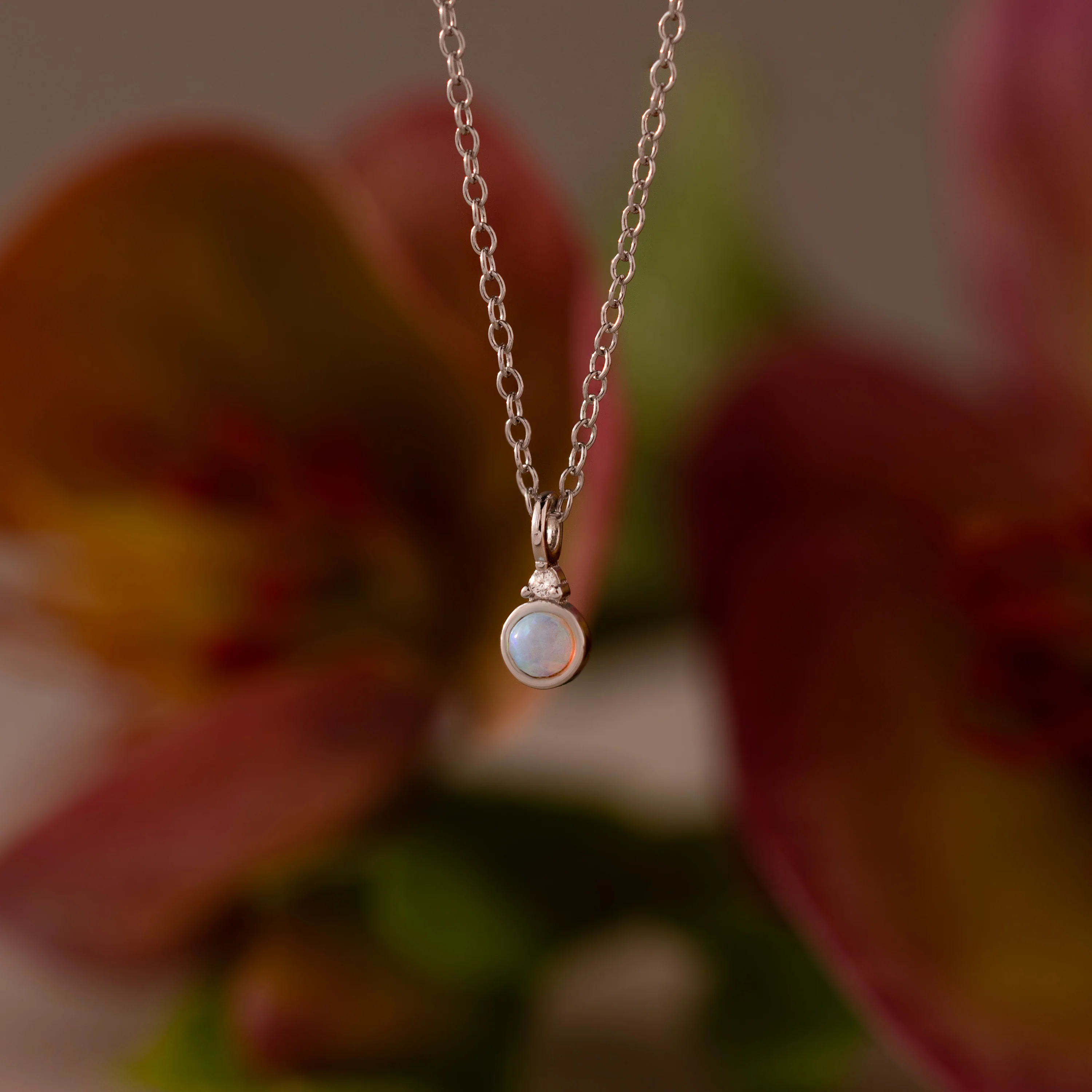 Opal Diamond Necklace in Silver - Image 3