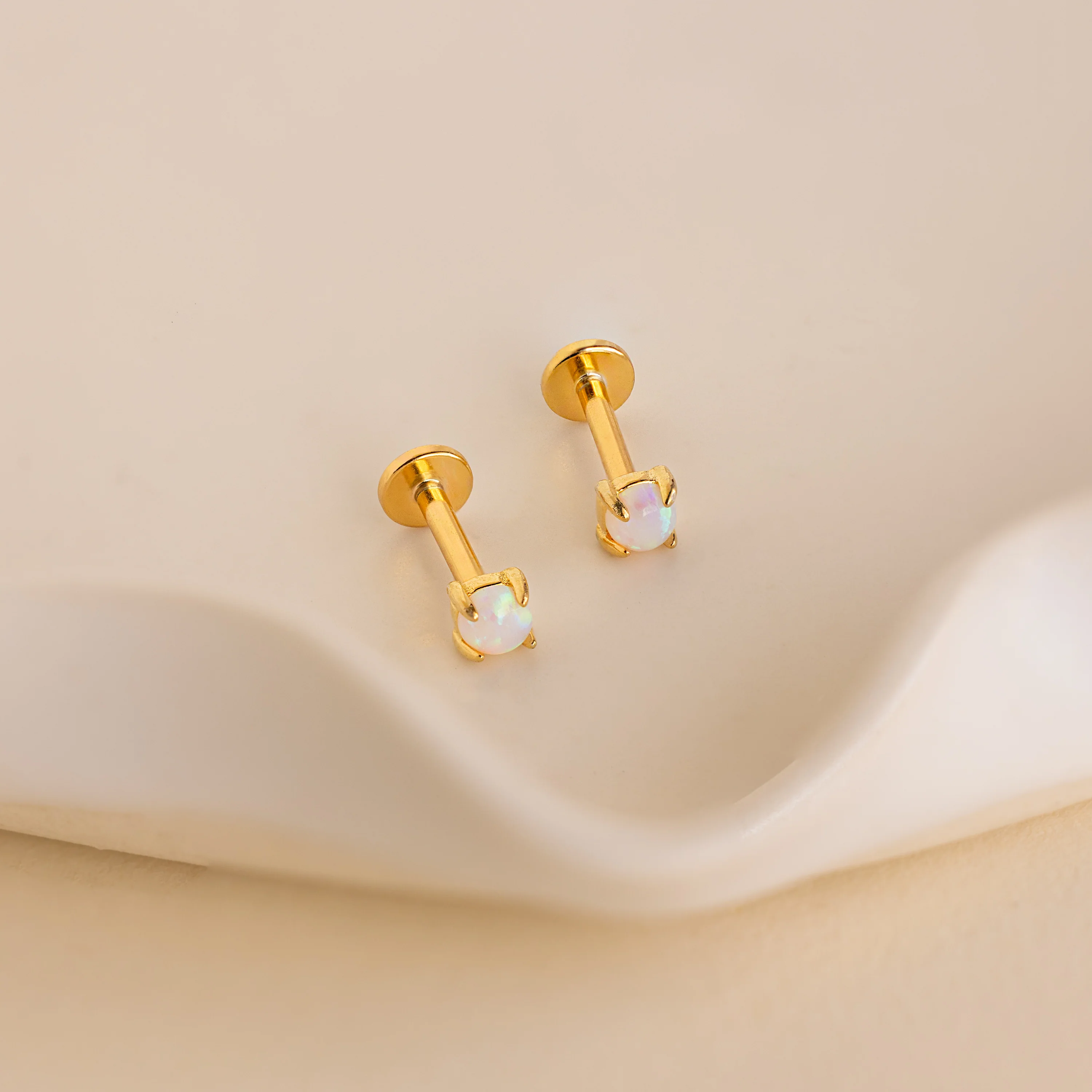 Opal Flat Back Studs in 18K Gold - Image 4