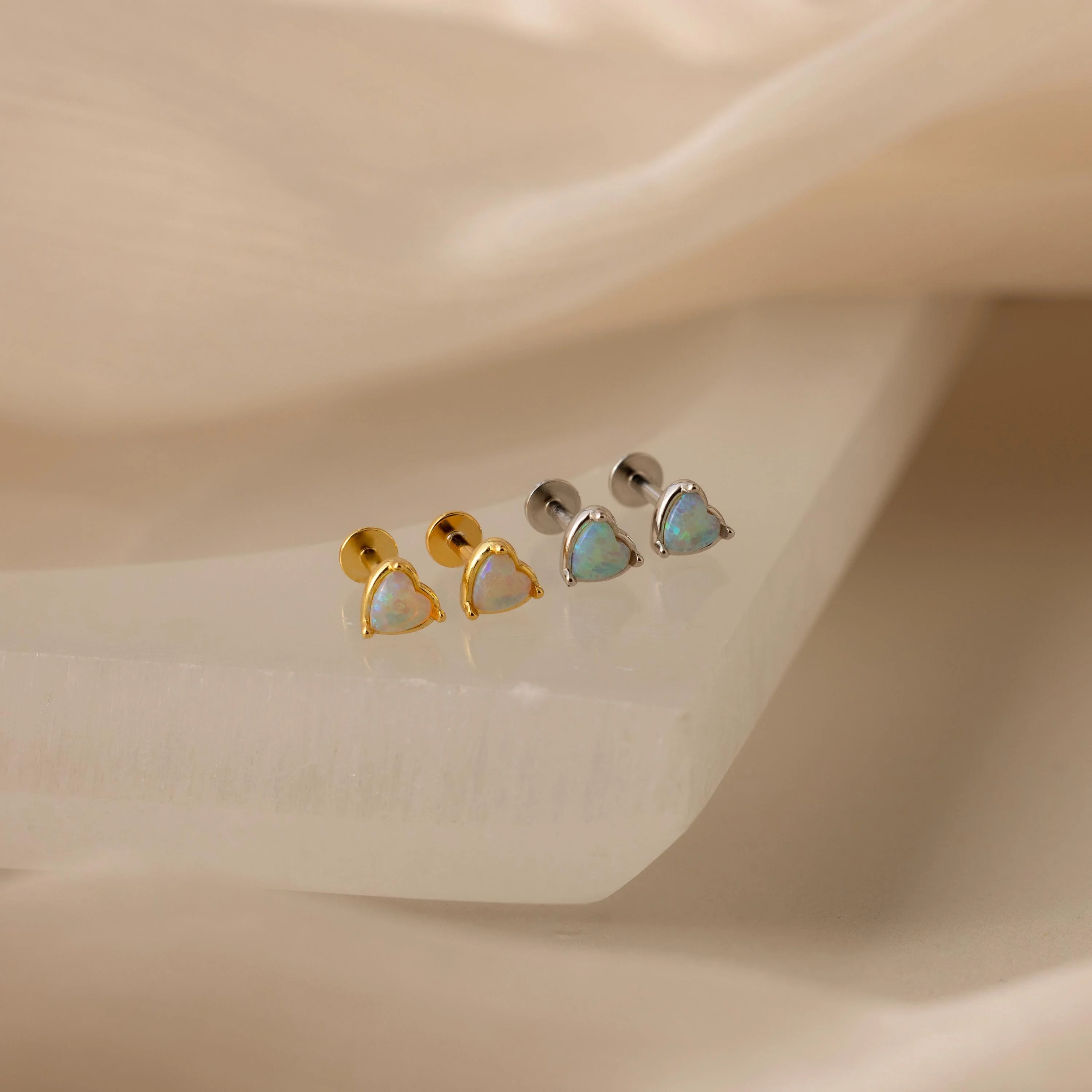 Opal Heart Flat Back Studs - Image 3