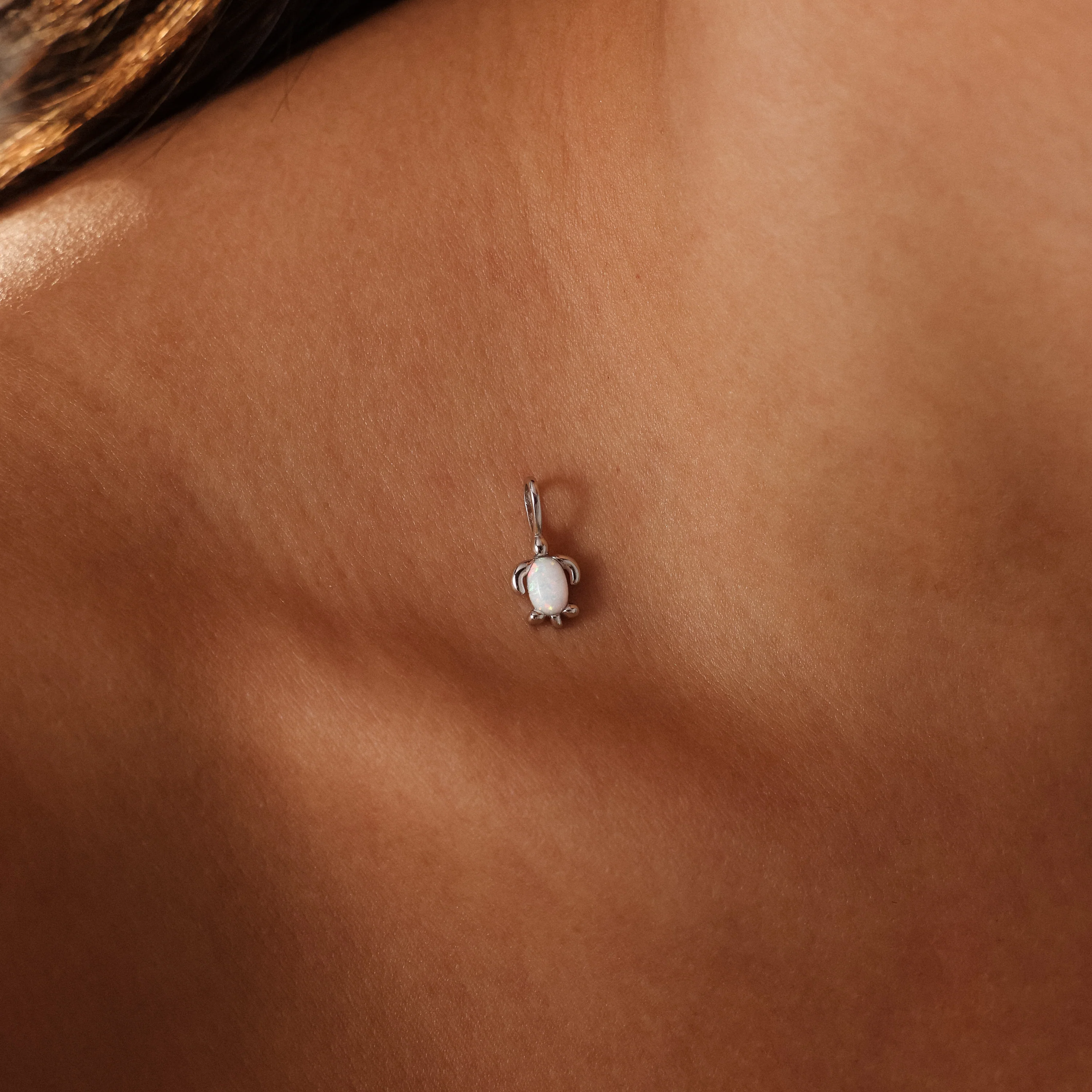 Opal Sea Turtle Charm in Silver - Image 4