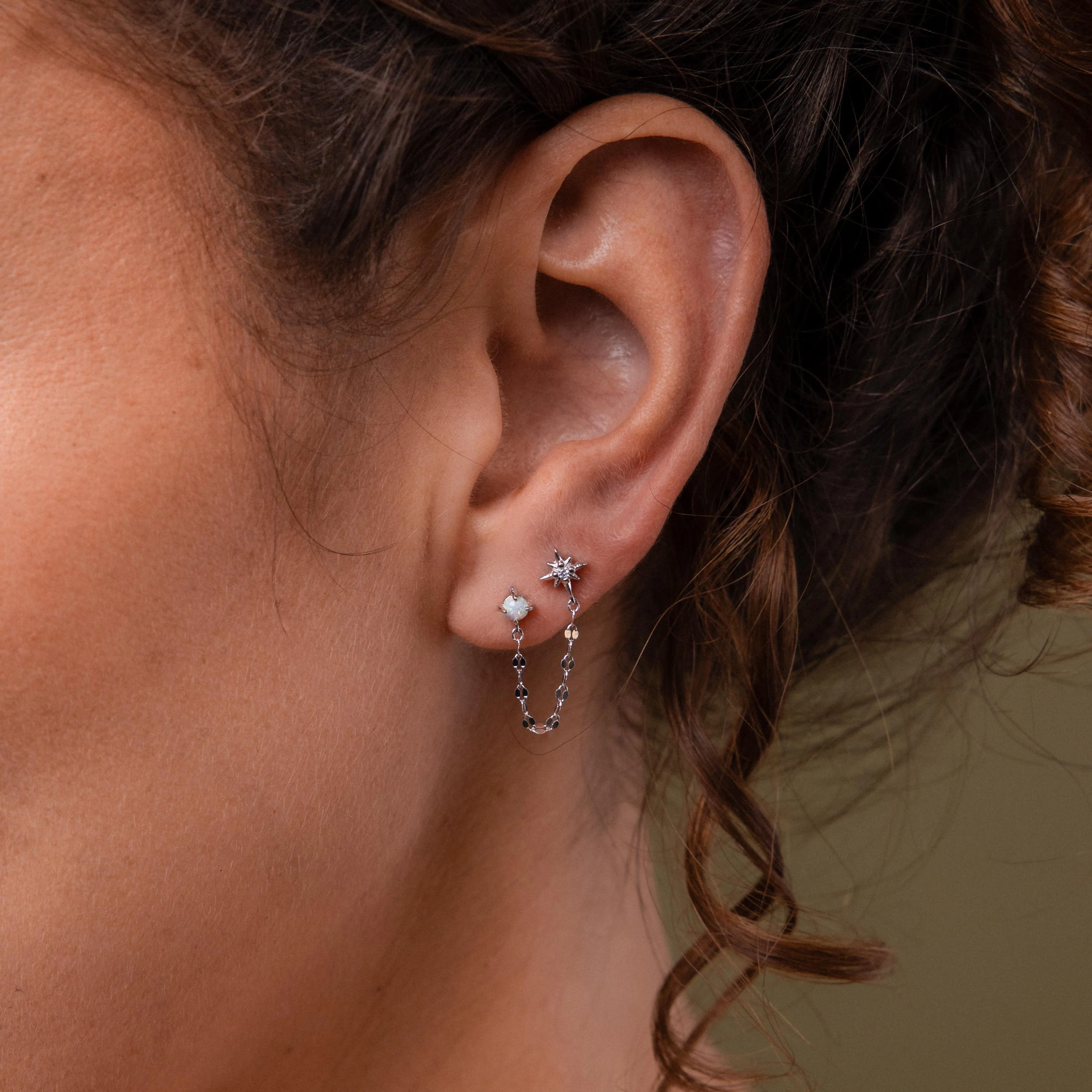 Opal & Star Duo Chain Studs - Image 5