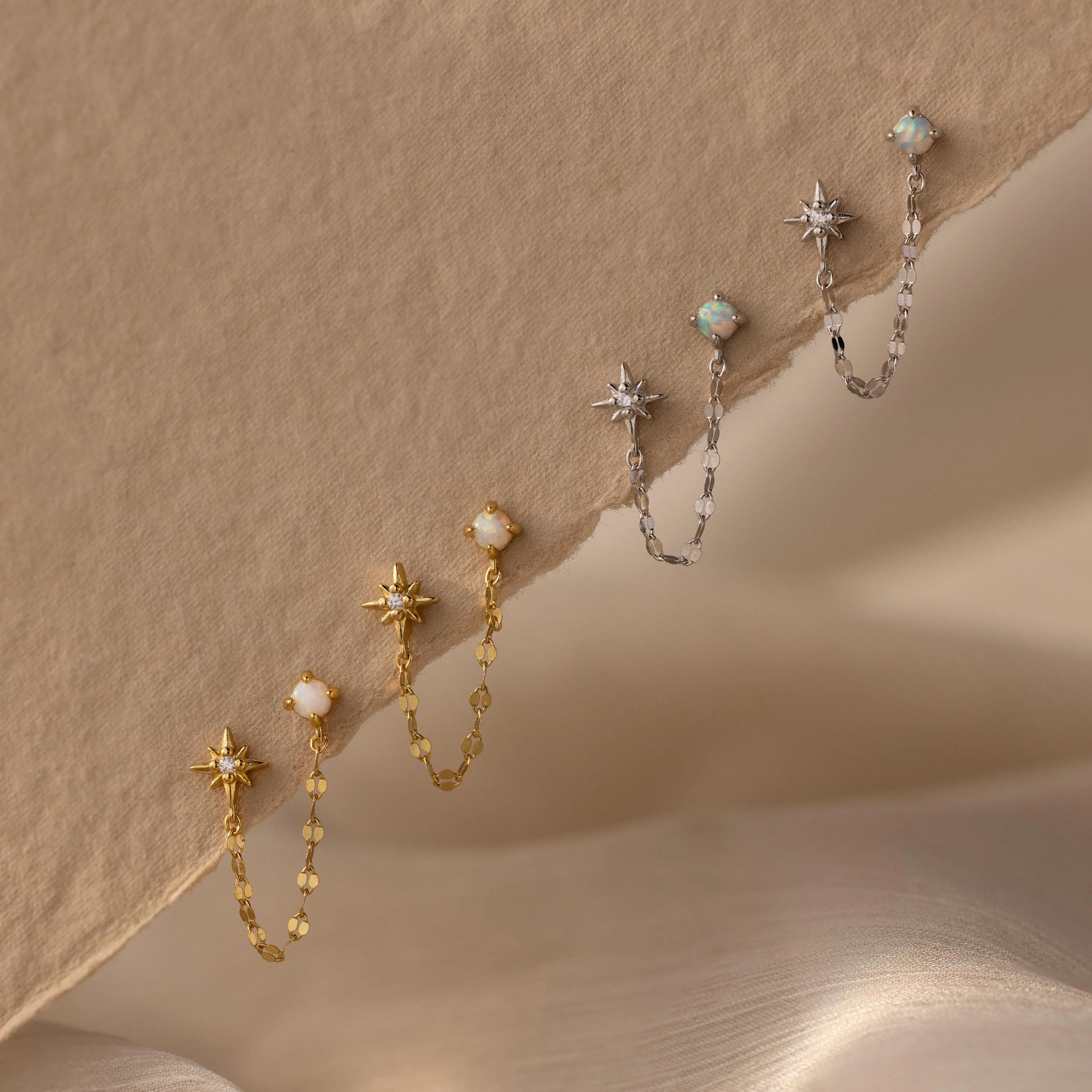 Opal & Star Duo Chain Studs - Image 6