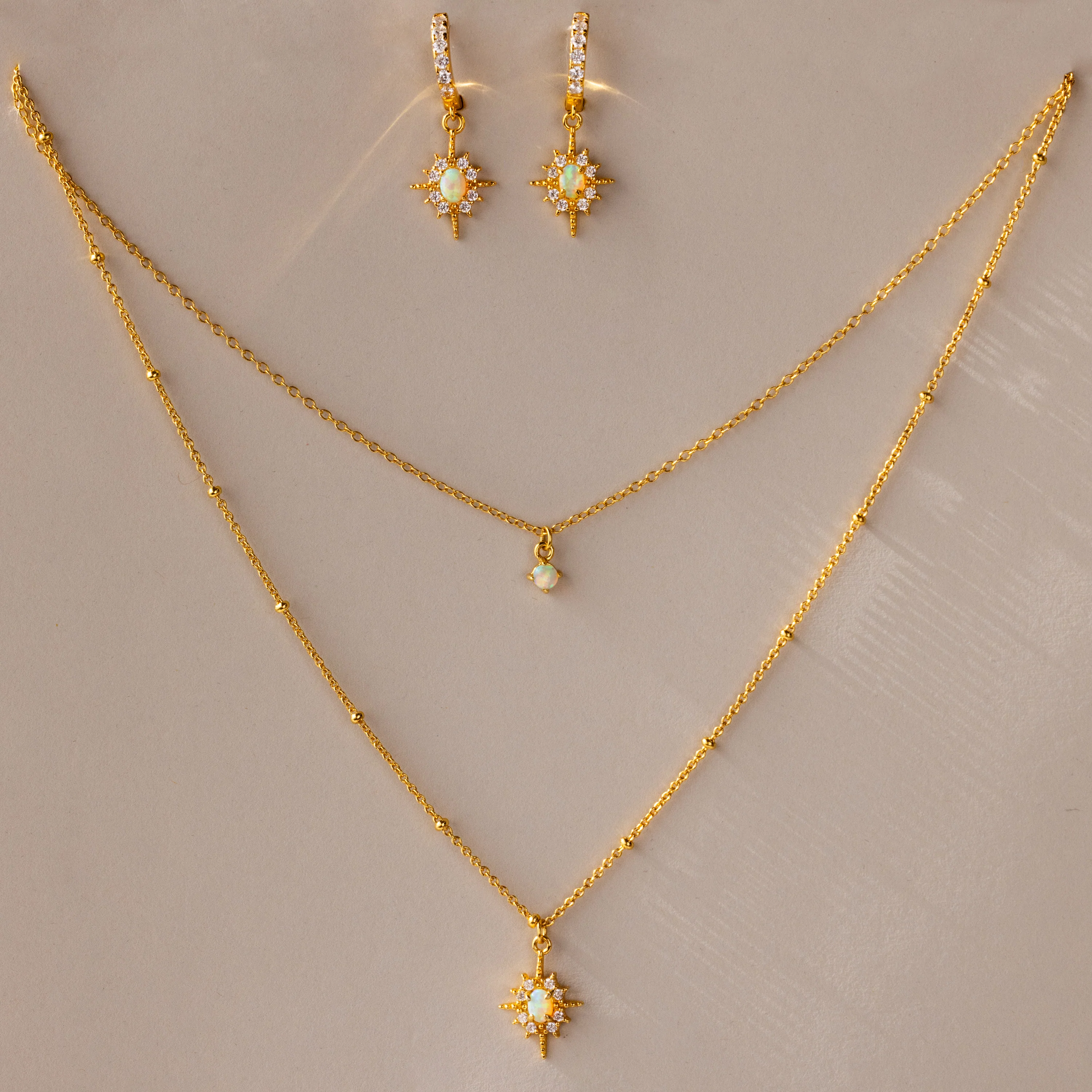 Opal Star Necklace & Earrings Set in 18K Gold - Image 3
