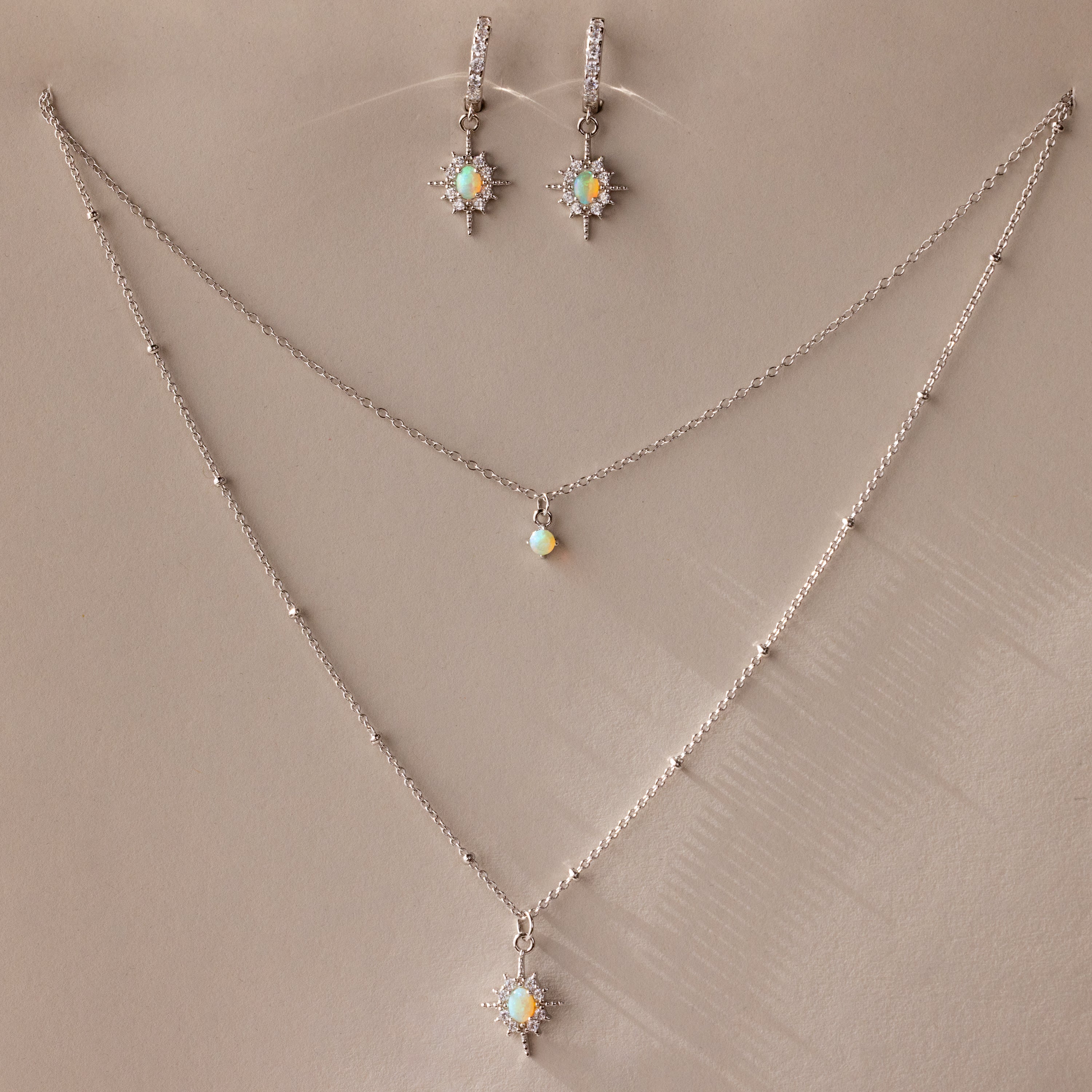 Opal Star Necklace & Earrings Set in Silver - Image 3