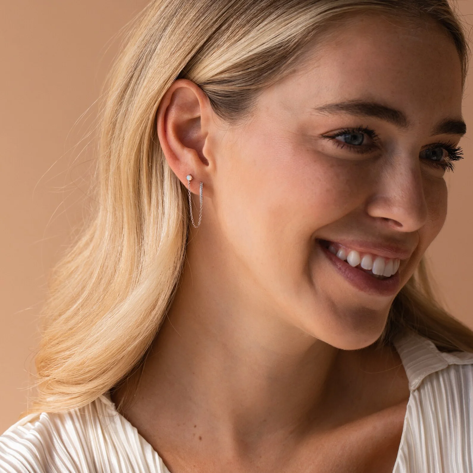 Opal Stud & Pave Hoop Earrings - Image 3