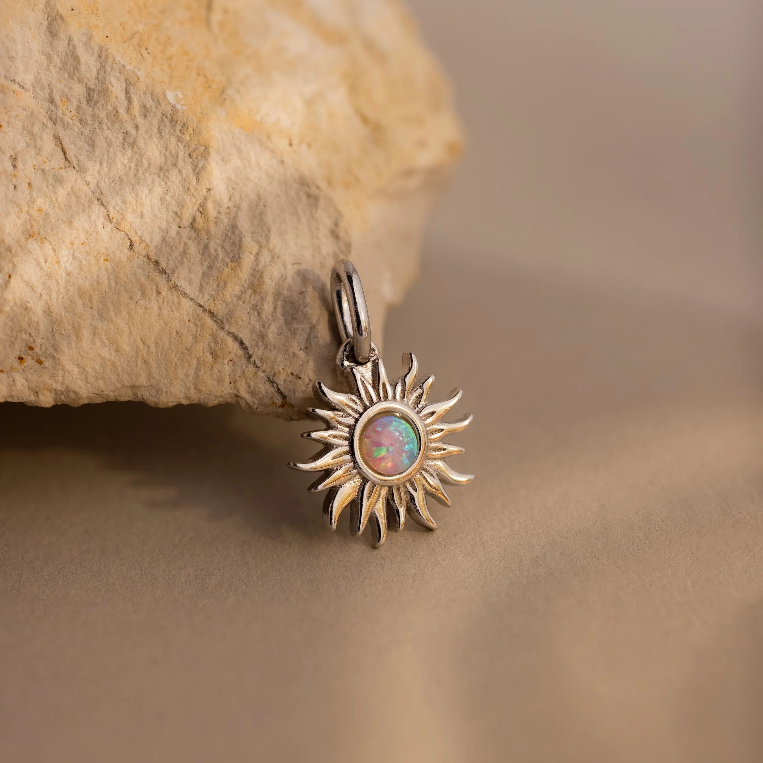Opal Sun Charm in Silver