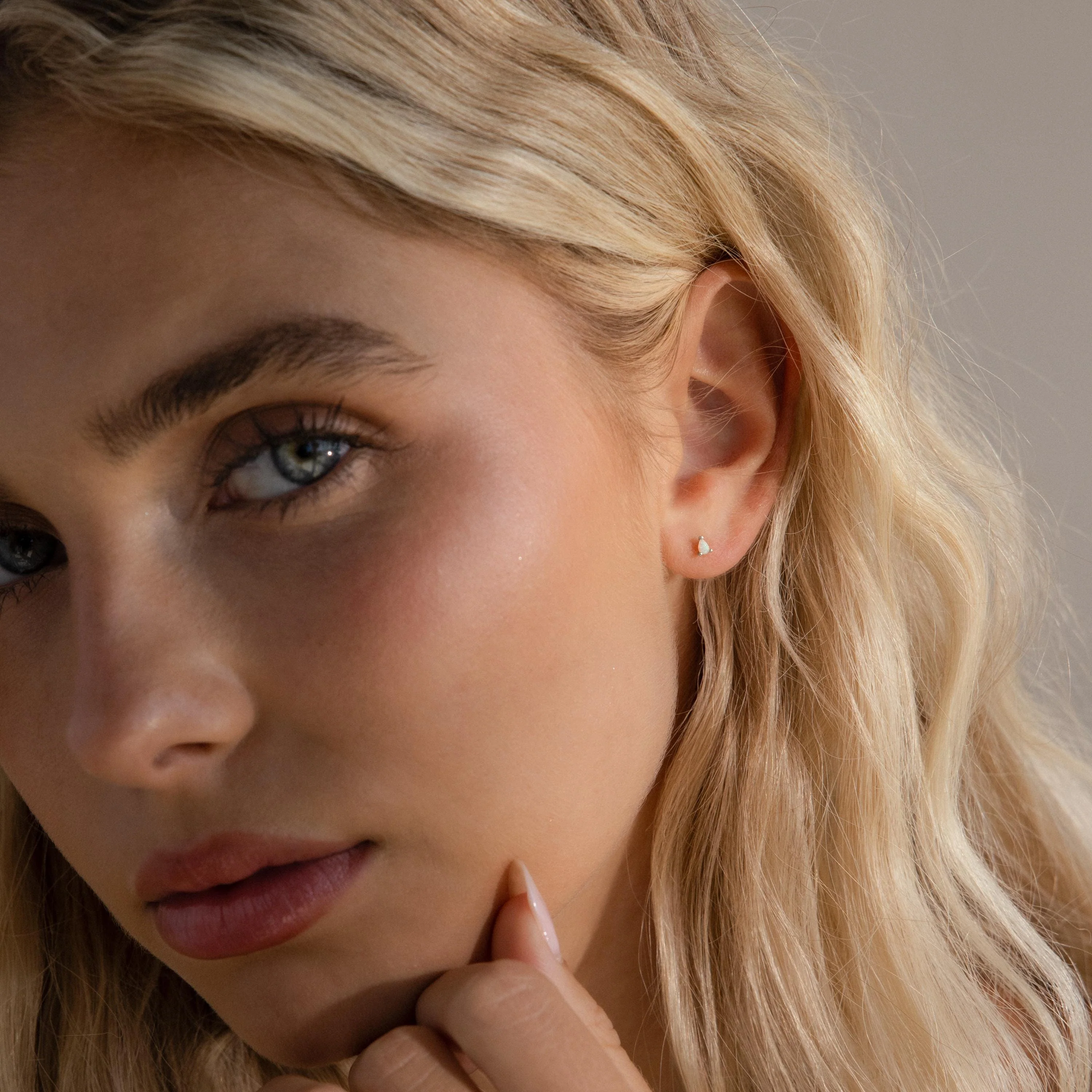 Opal Teardrop Flatback Studs in 18K Gold - Image 4