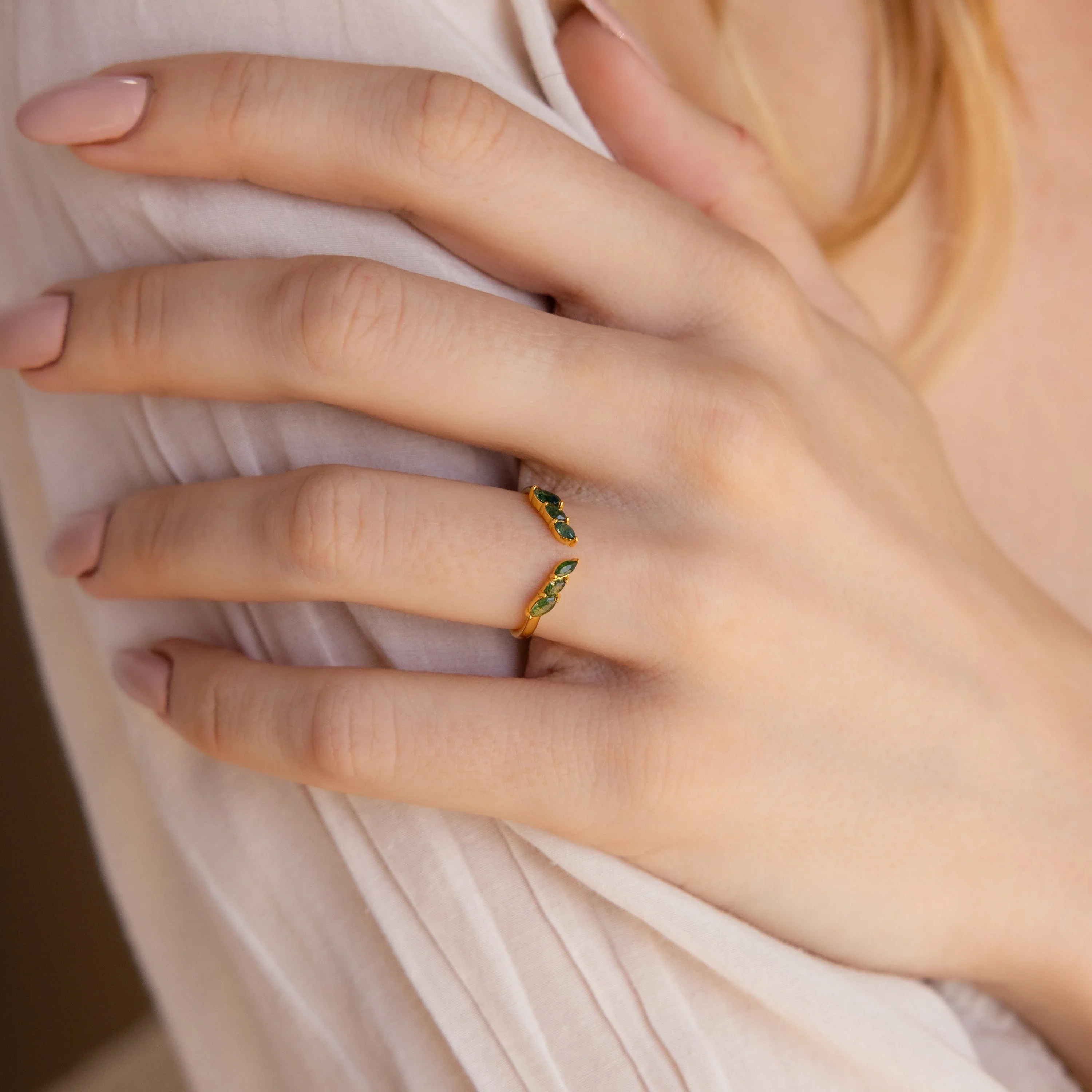 Open Moss Agate Chevron Ring - Image 2