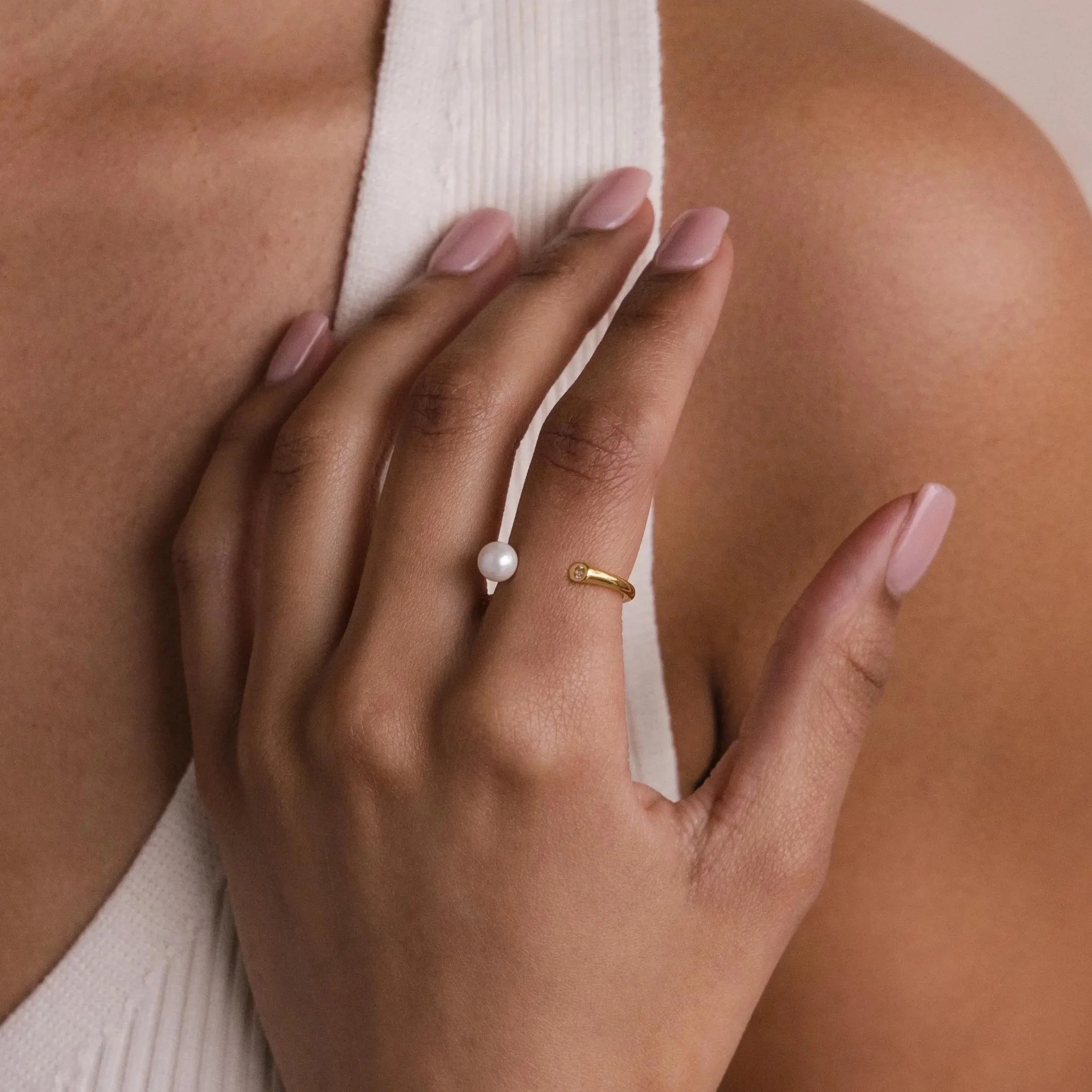 Open Pearl & Diamond Ring - Image 2