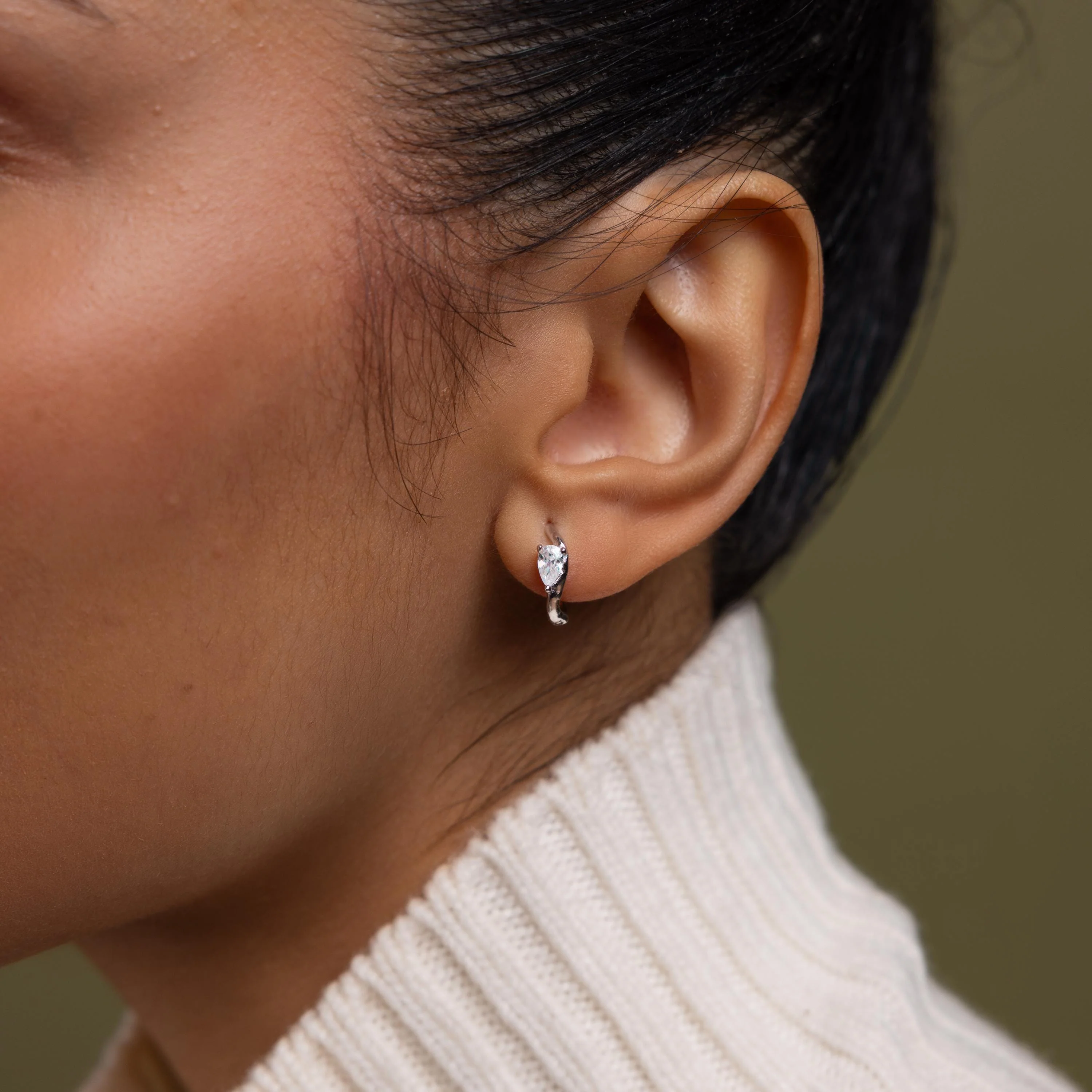 Organic Diamond Teardrop Hoops in Silver - Image 2
