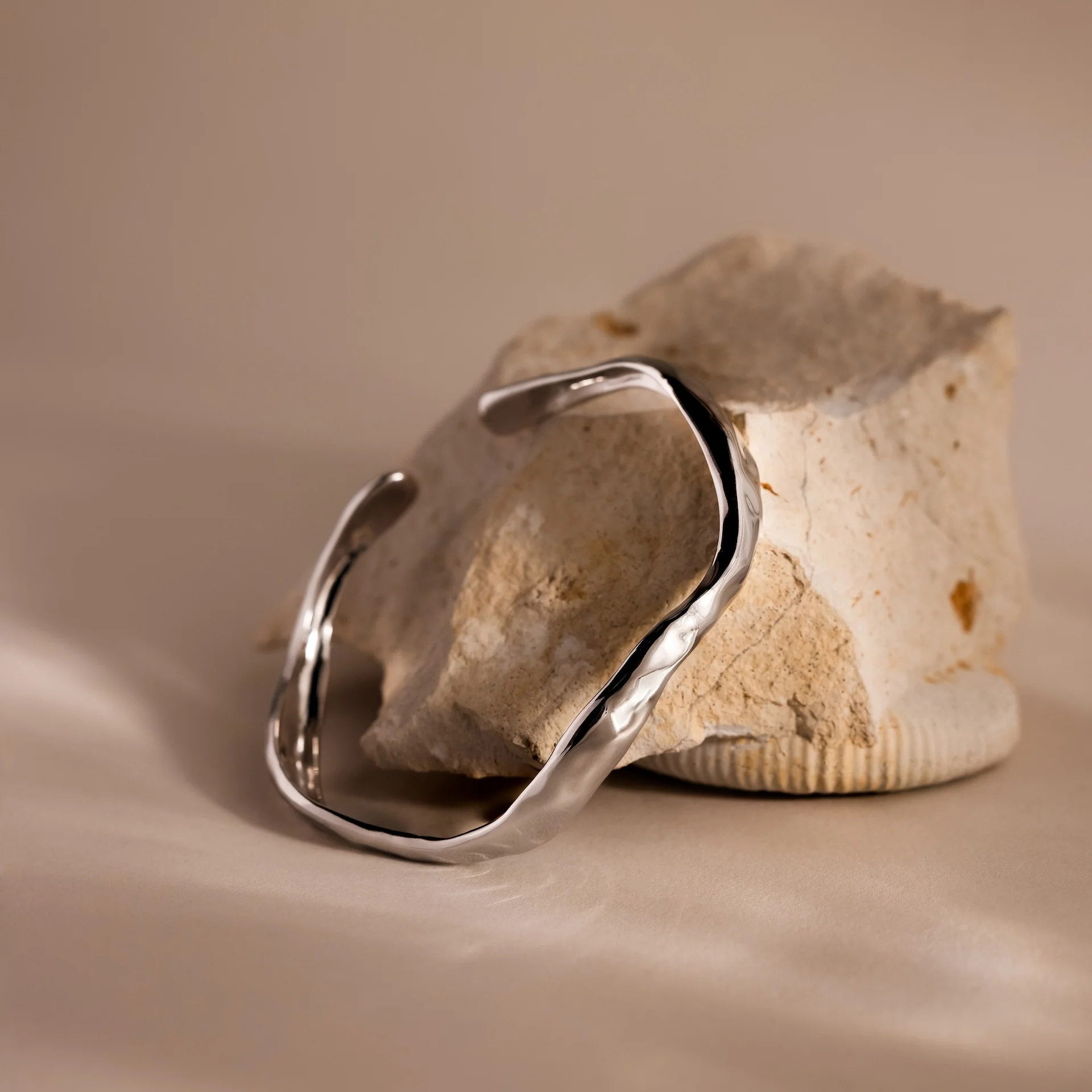 Organic Wavy Cuff Bracelet in Silver - Image 5