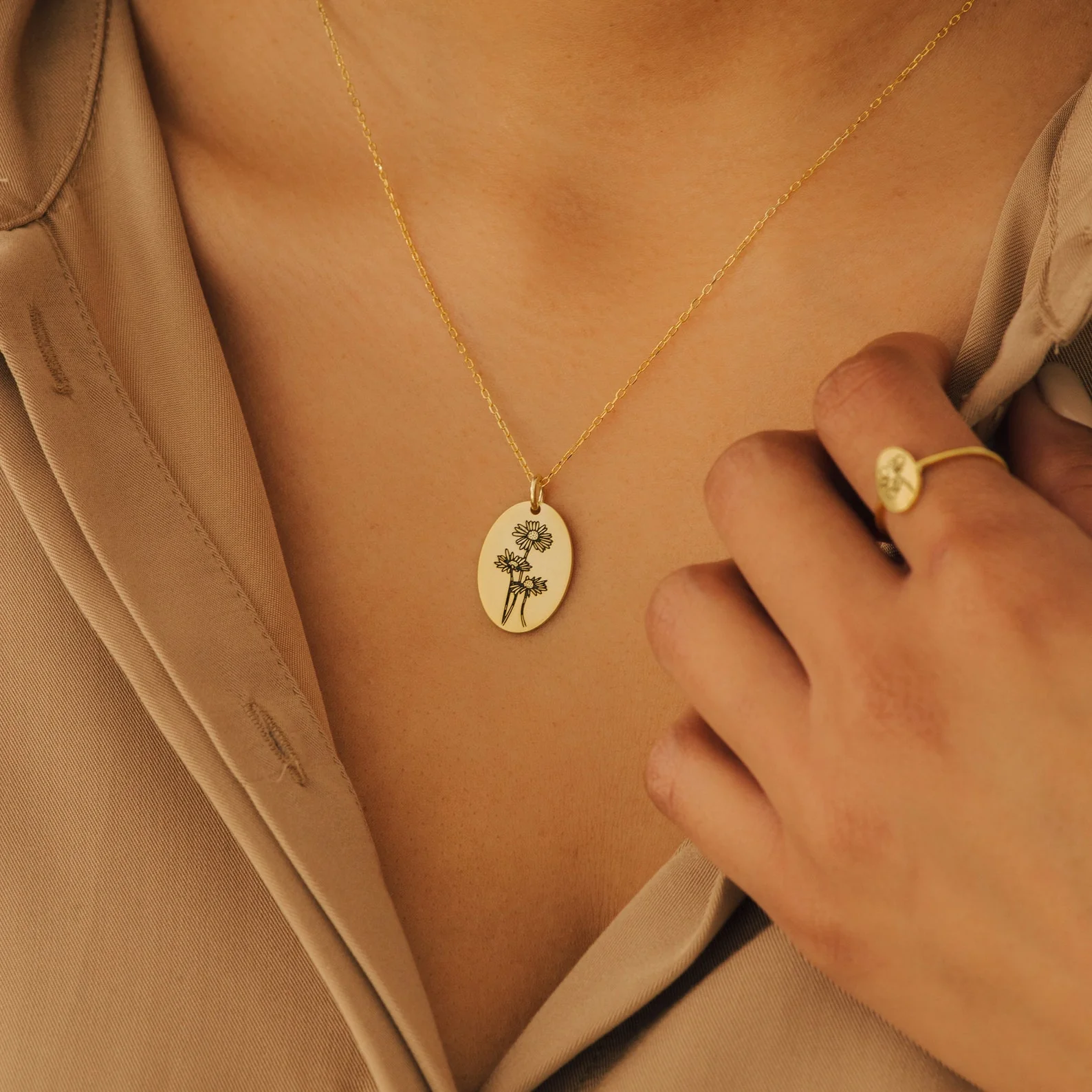 Oval Birth Flower Necklace - Image 2