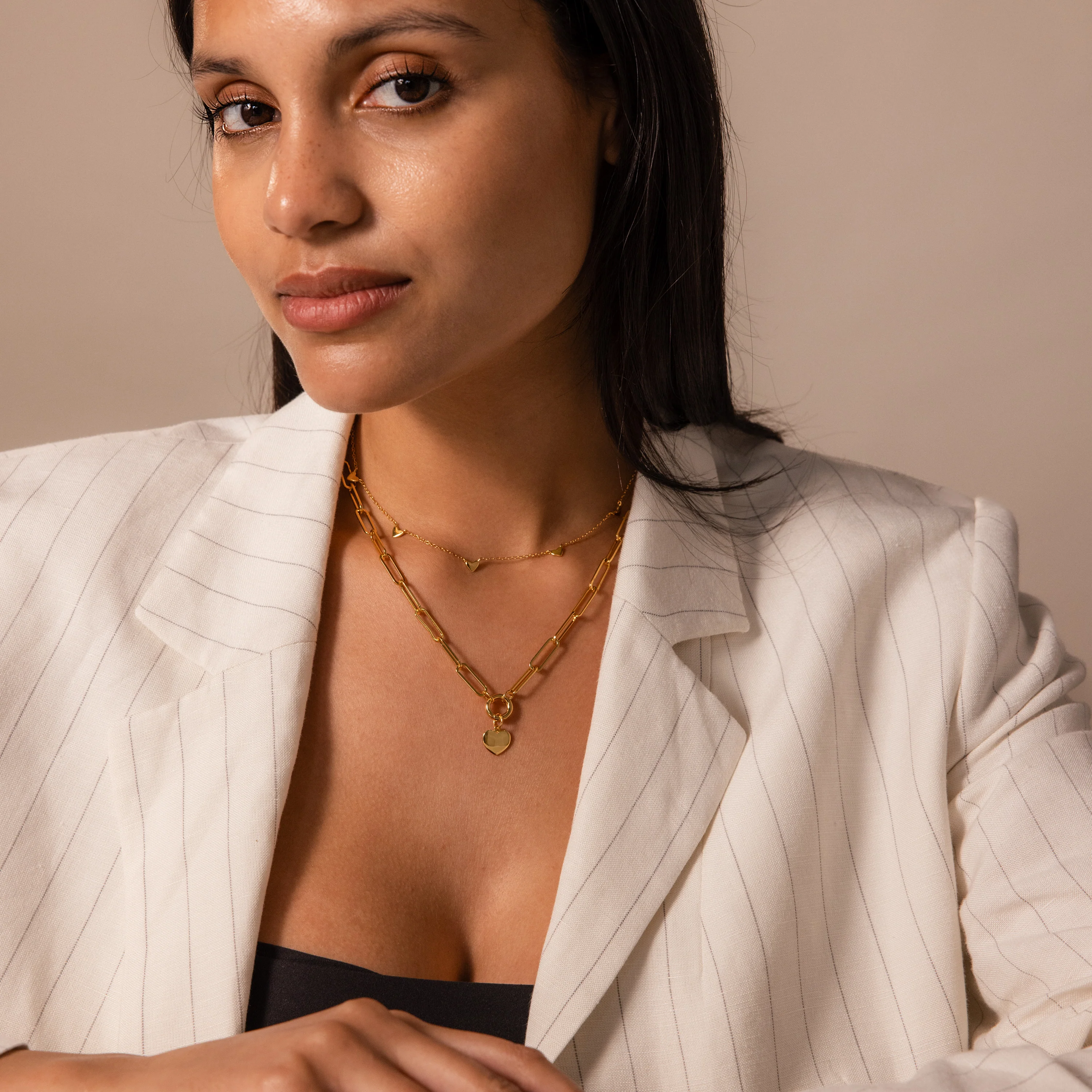 Paperclip Heart Charm Necklace in 18K Gold - Image 8