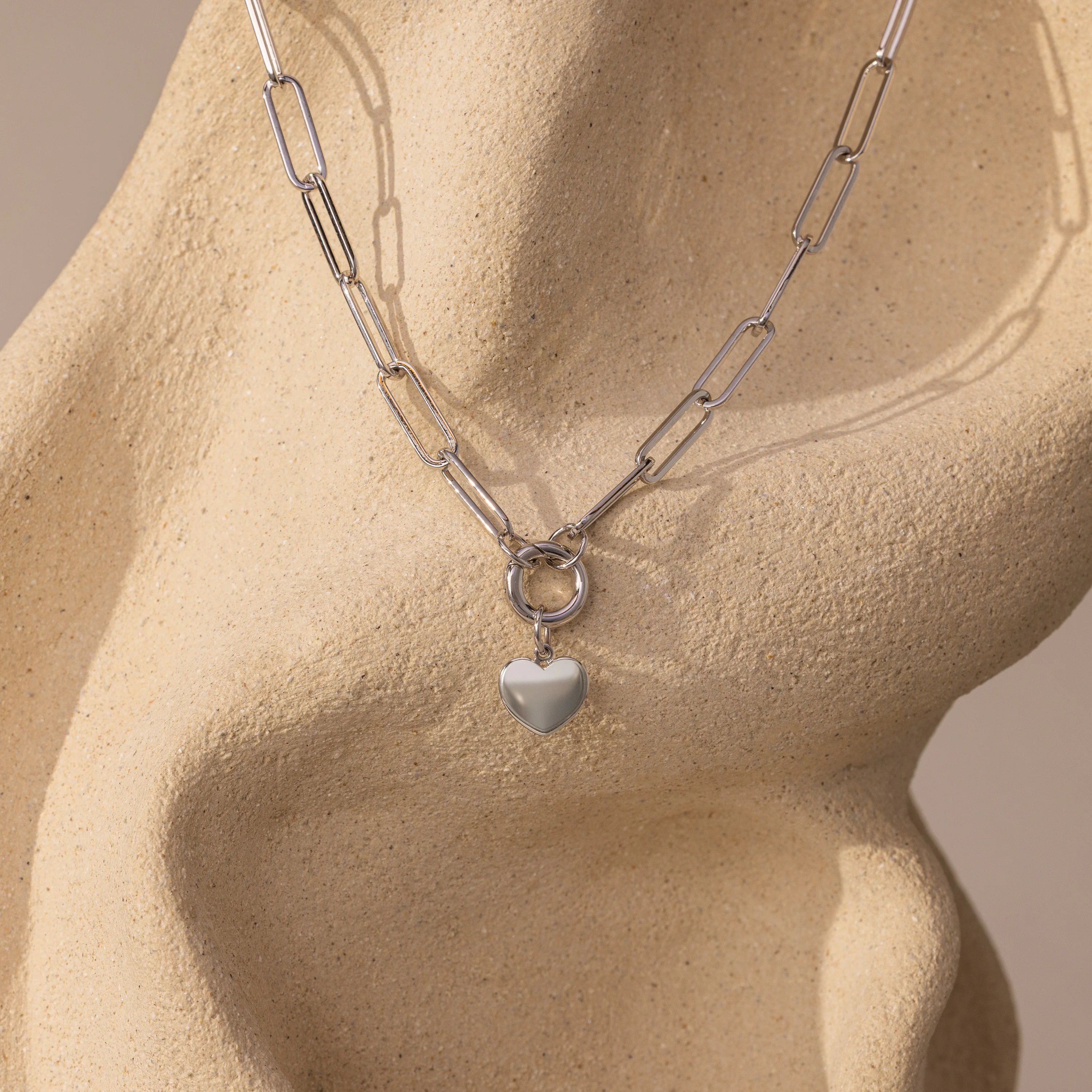 Paperclip Heart Charm Necklace in Silver - Image 3