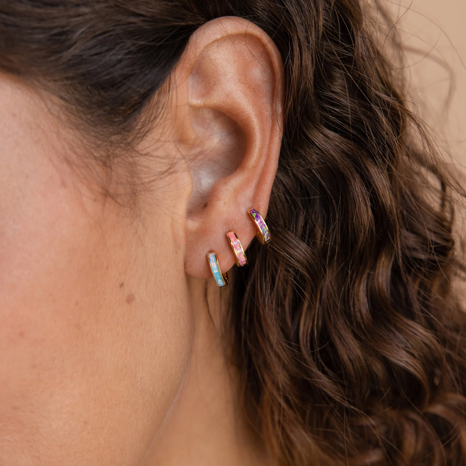 Pastel Opal Inlay Huggies - Image 4