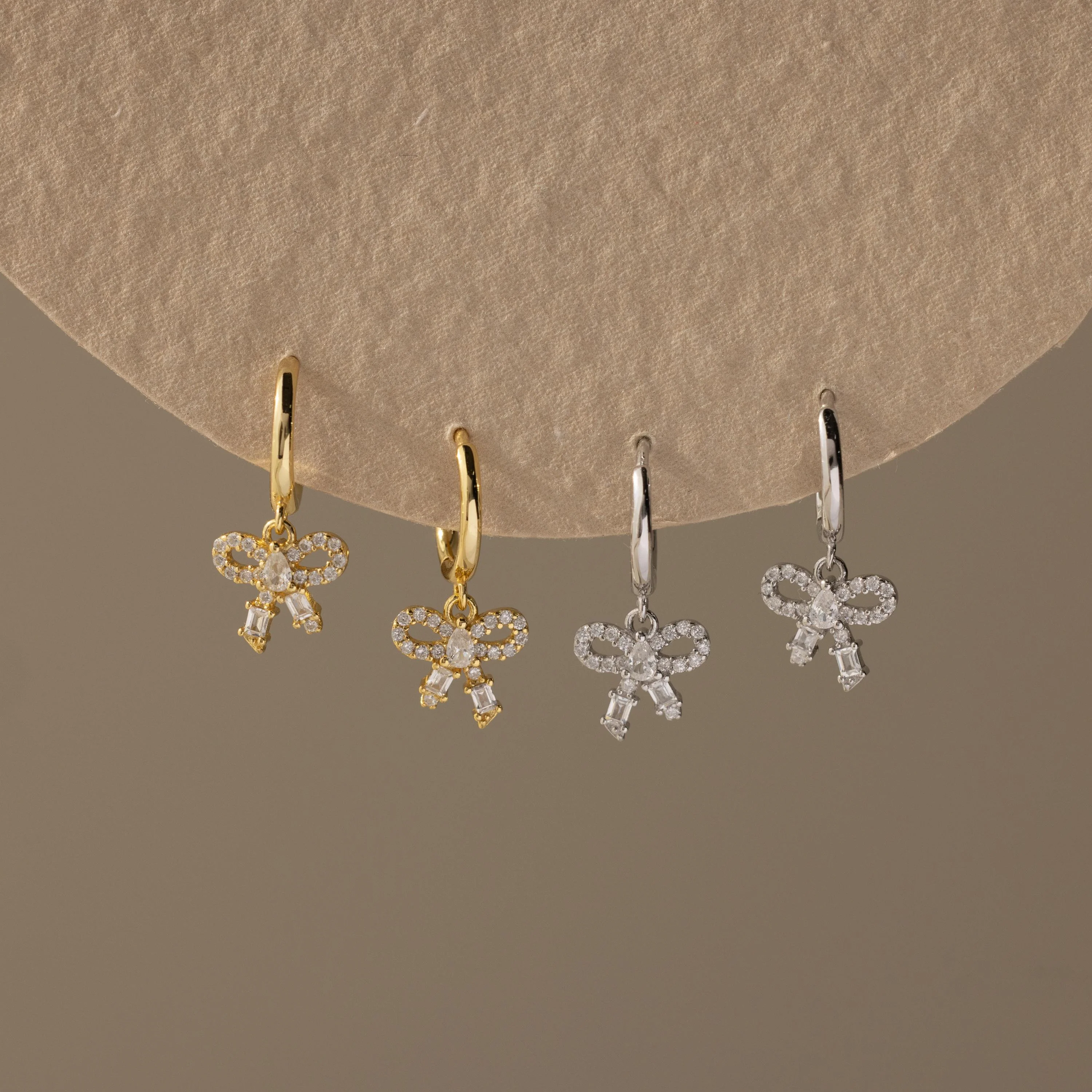 Pave Bow Charm Hoops in 18K Gold - Image 5
