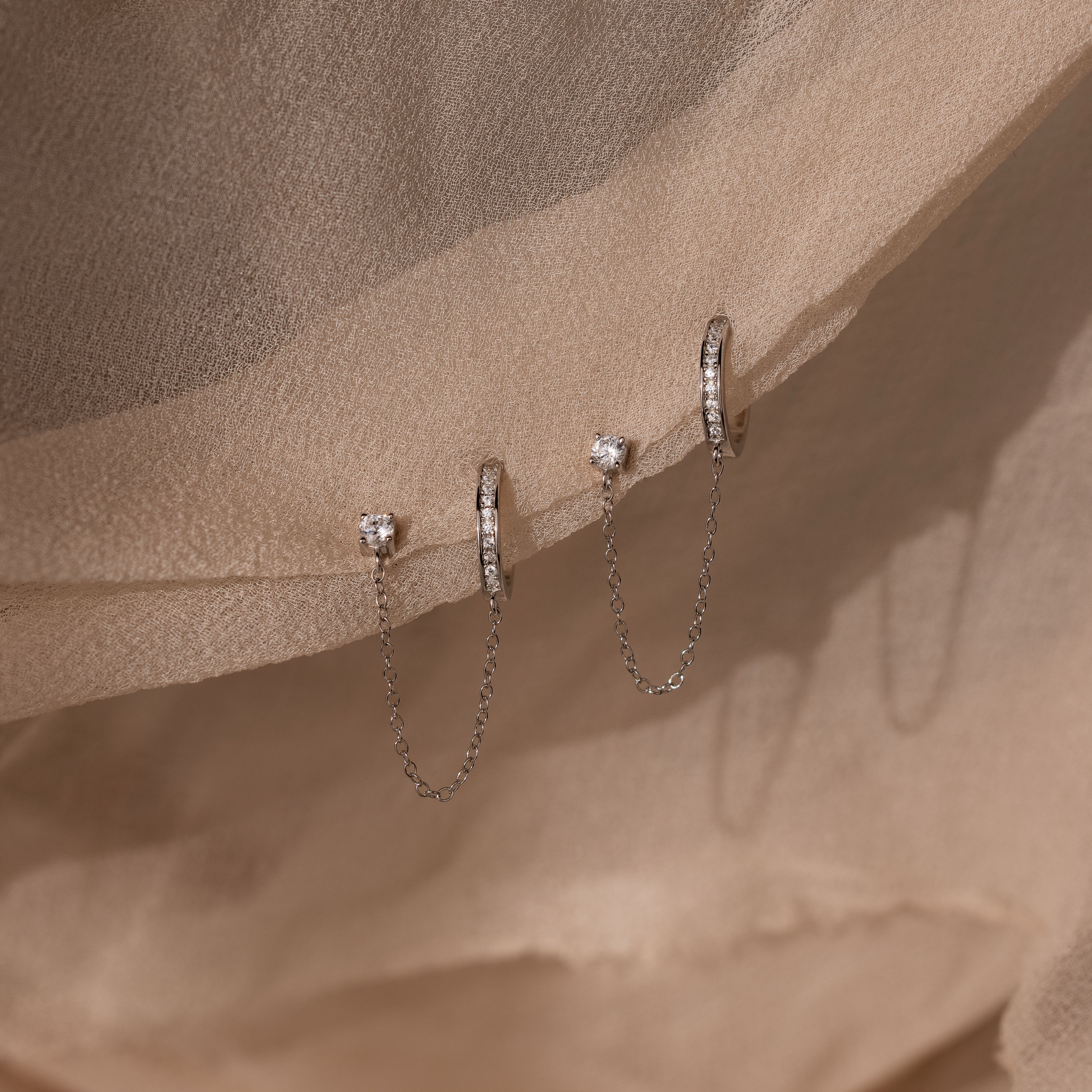 Pave Chain Ear Cuffs in Silver