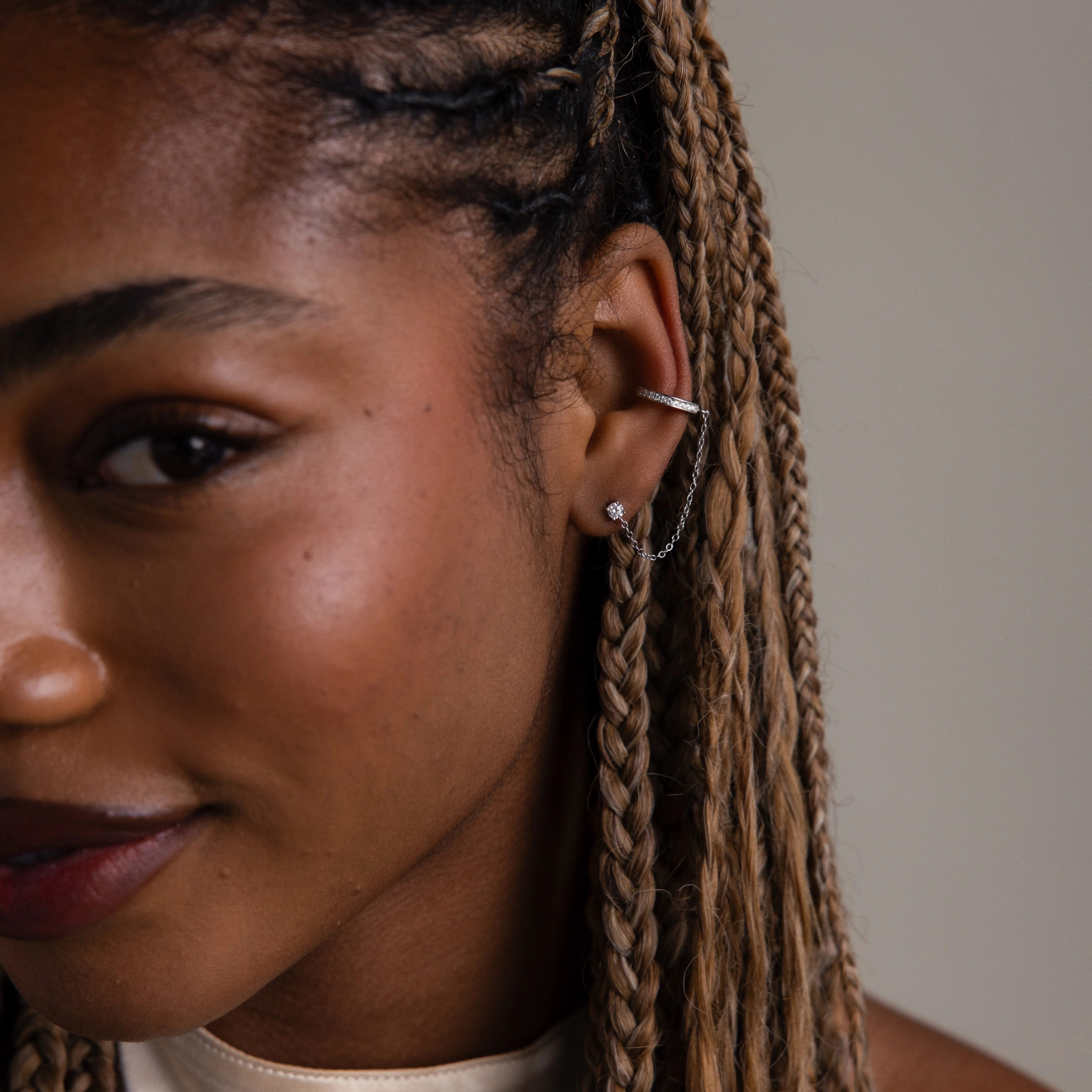 Pave Chain Ear Cuffs in Silver - Image 2