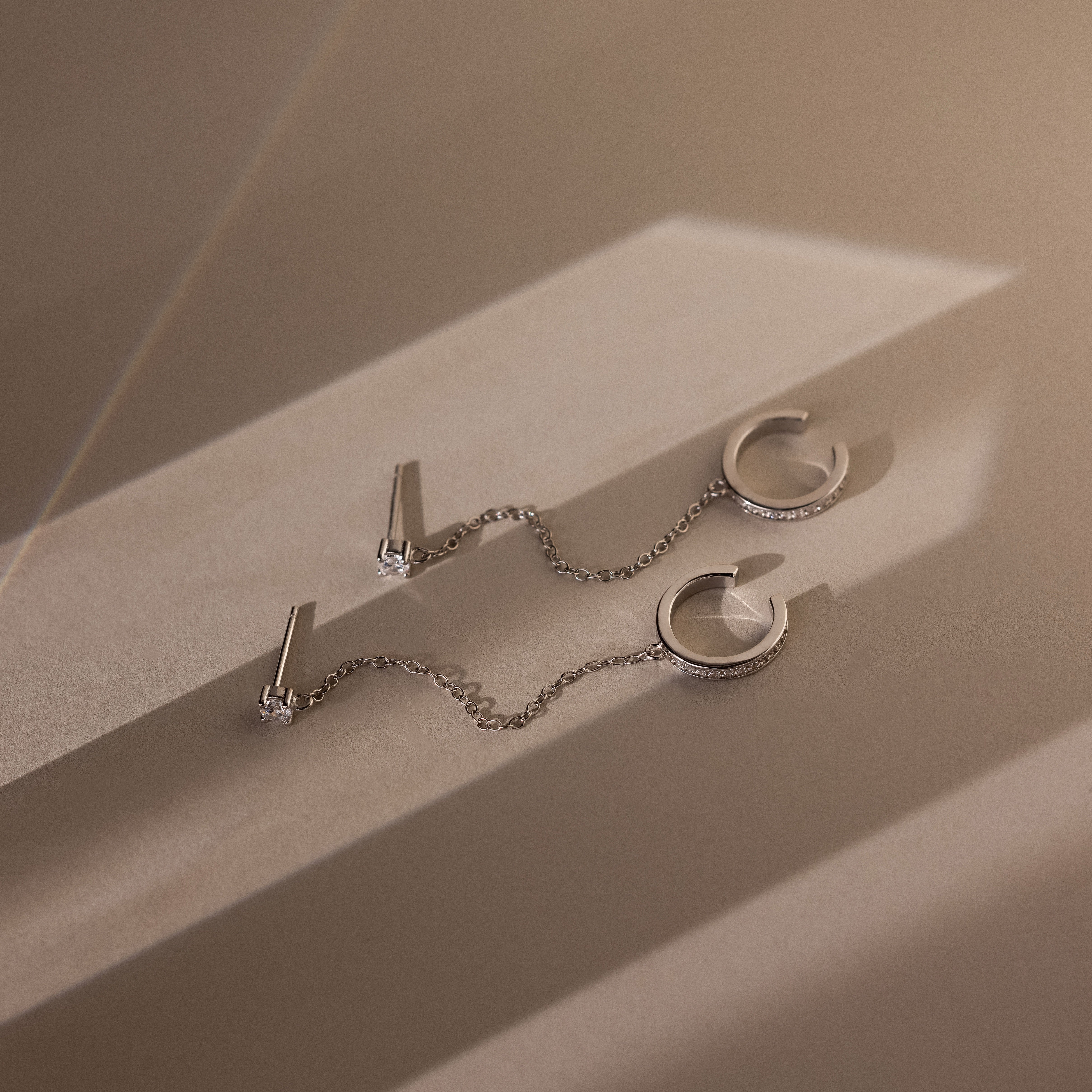 Pave Chain Ear Cuffs in Silver - Image 3