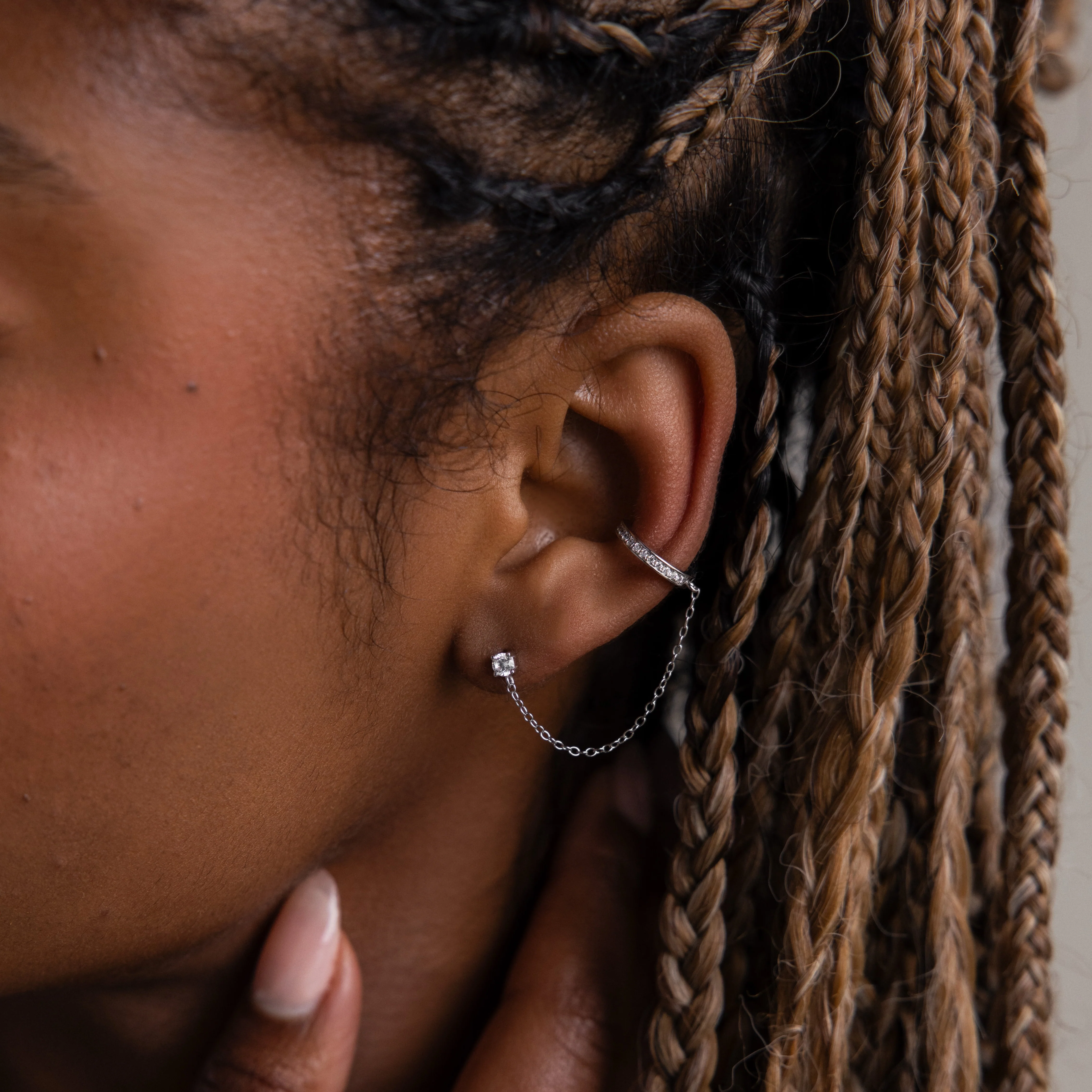 Pave Chain Ear Cuffs in Silver - Image 4
