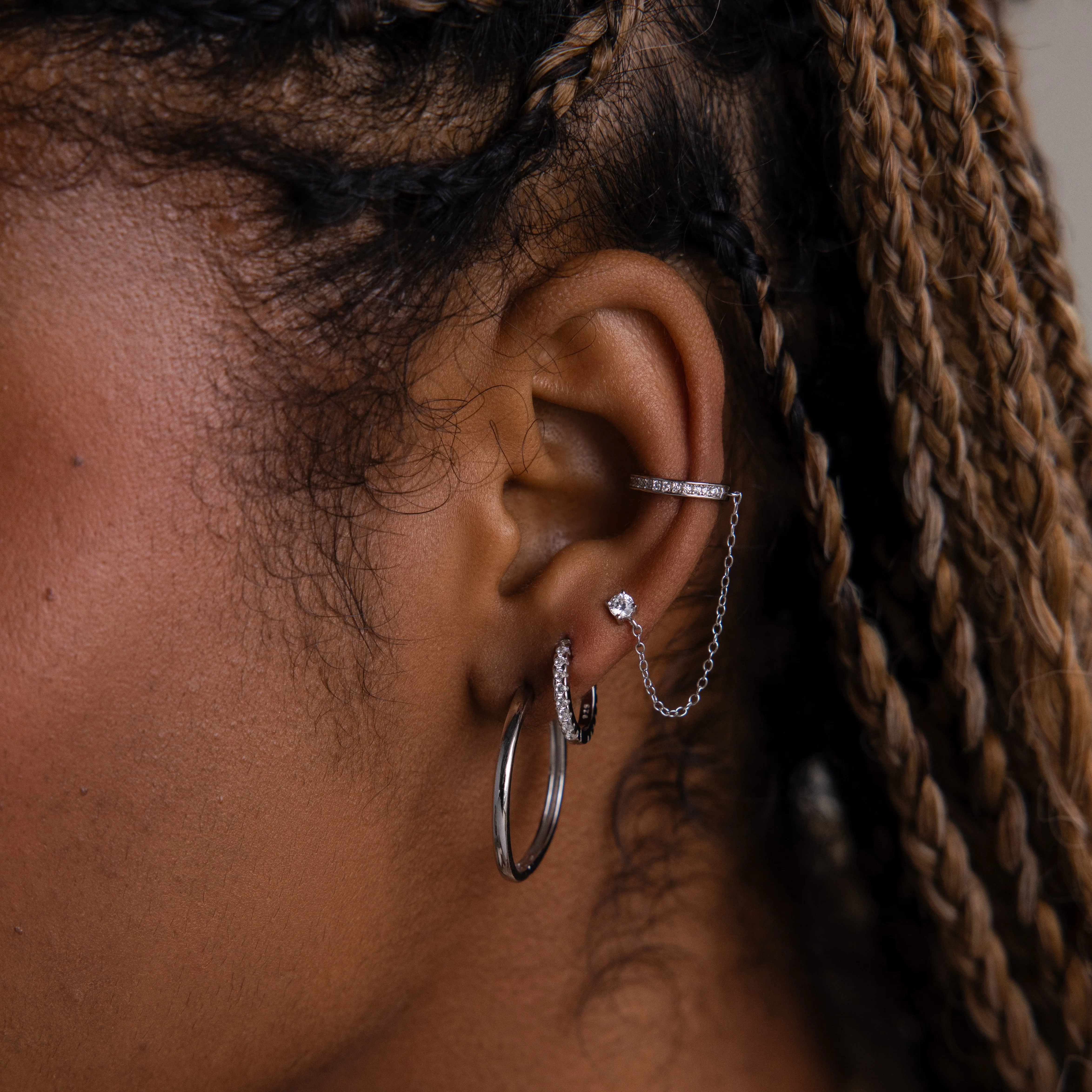 Pave Chain Ear Cuffs in Silver - Image 5