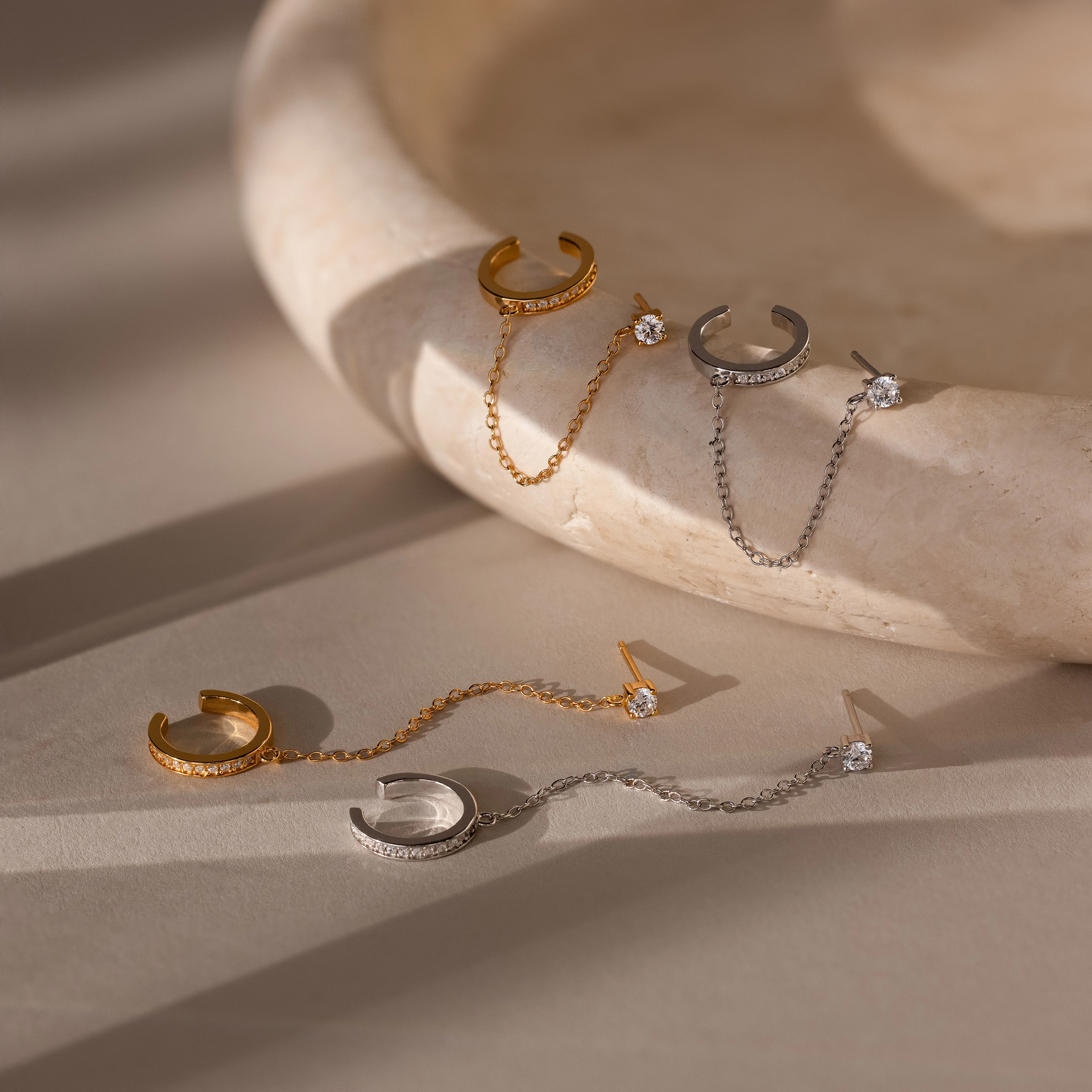 Pave Chain Ear Cuffs in Silver - Image 6