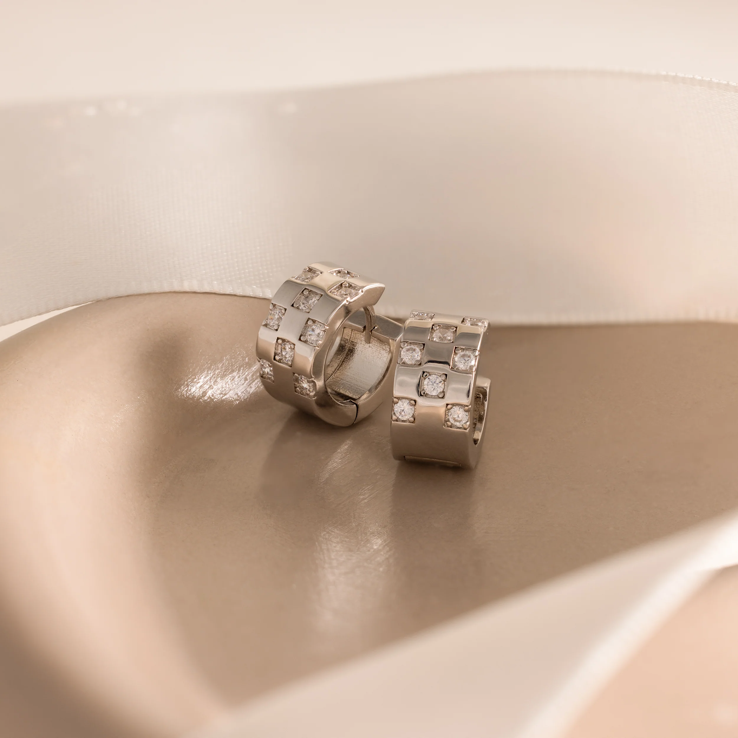 Pave Checkered Huggies - Image 5
