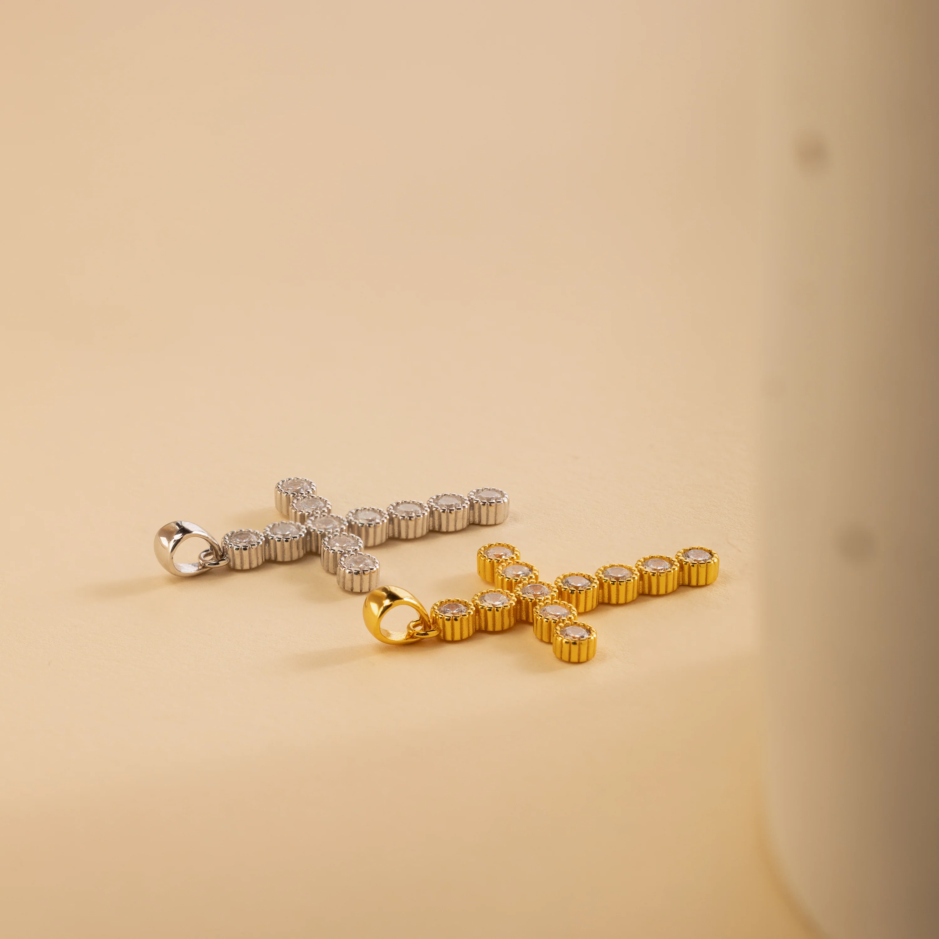 Pave Cross Charm in 18K Gold - Image 5