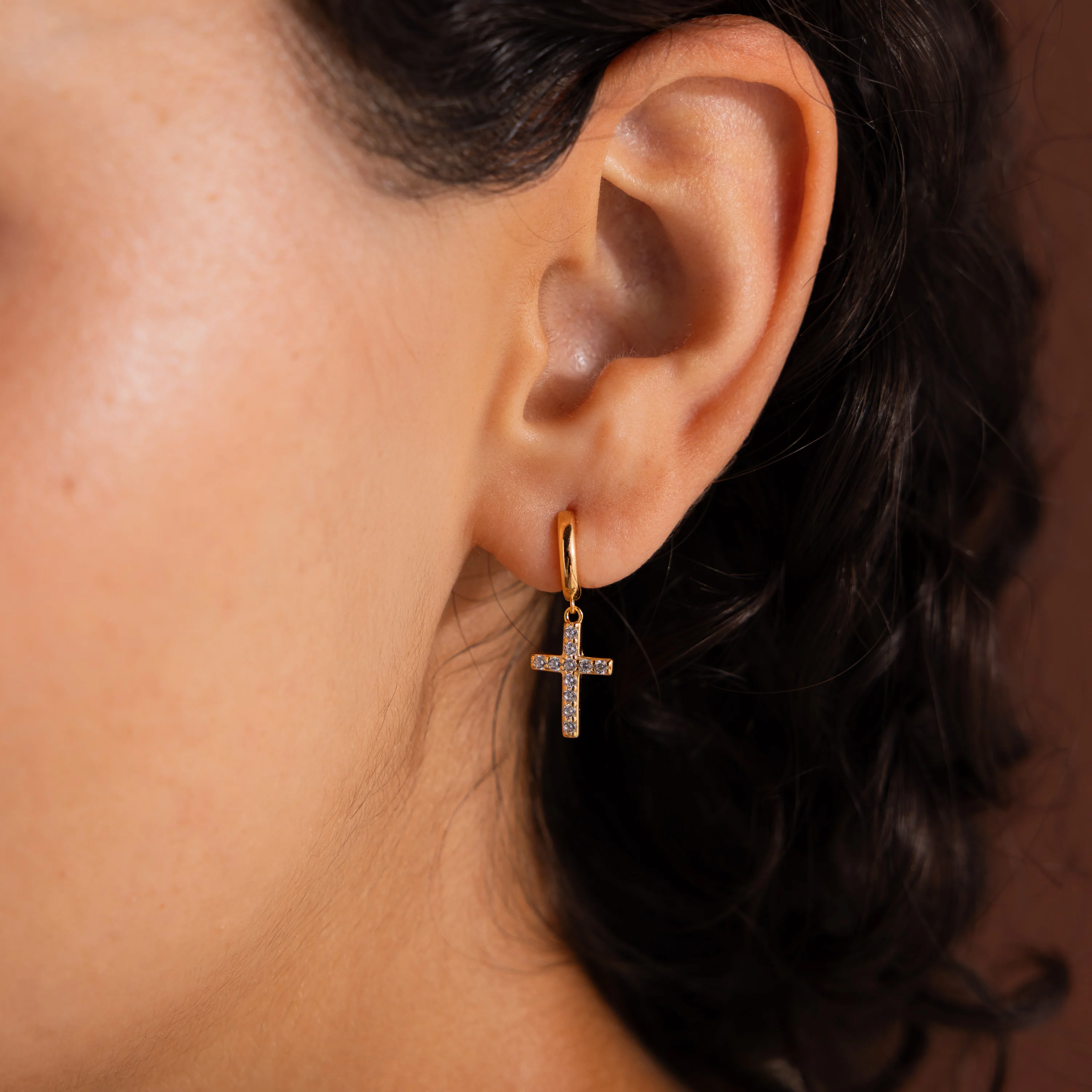 Pave Cross Hoops in 18K Gold - Image 2