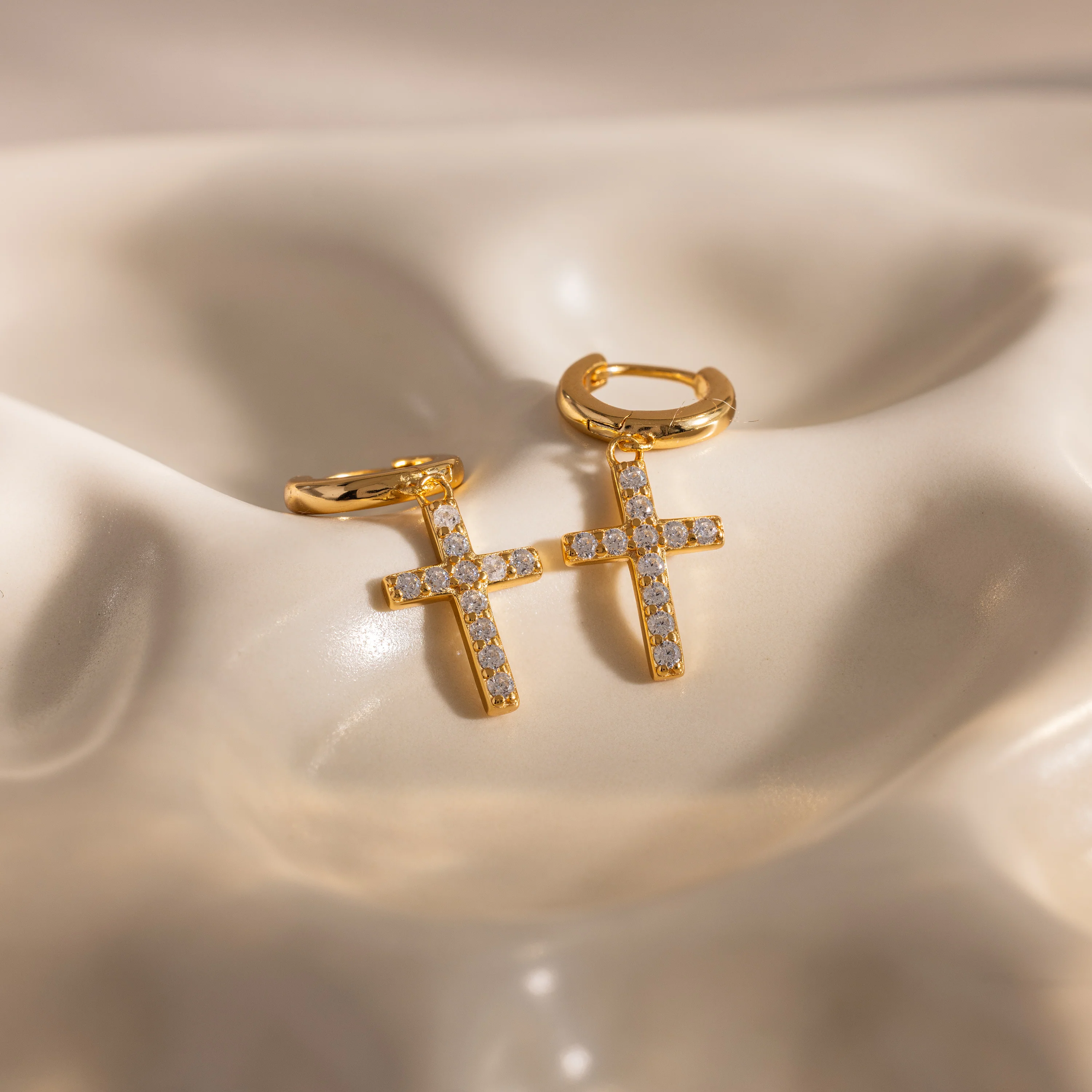 Pave Cross Hoops in 18K Gold - Image 3