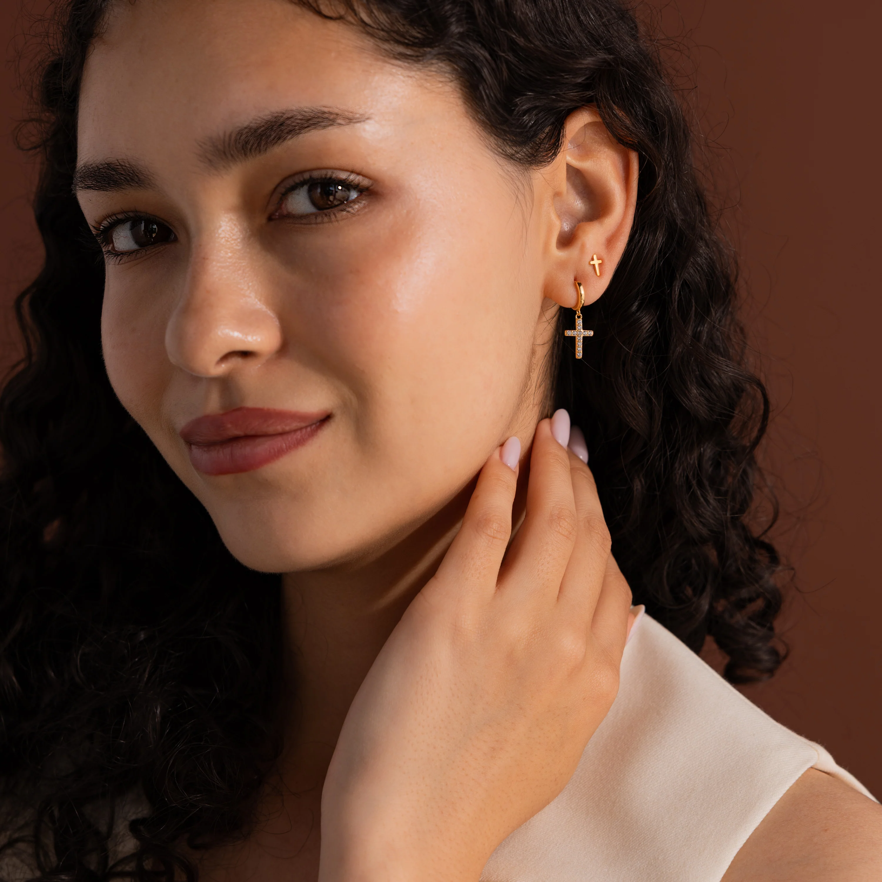 Pave Cross Hoops - Image 8