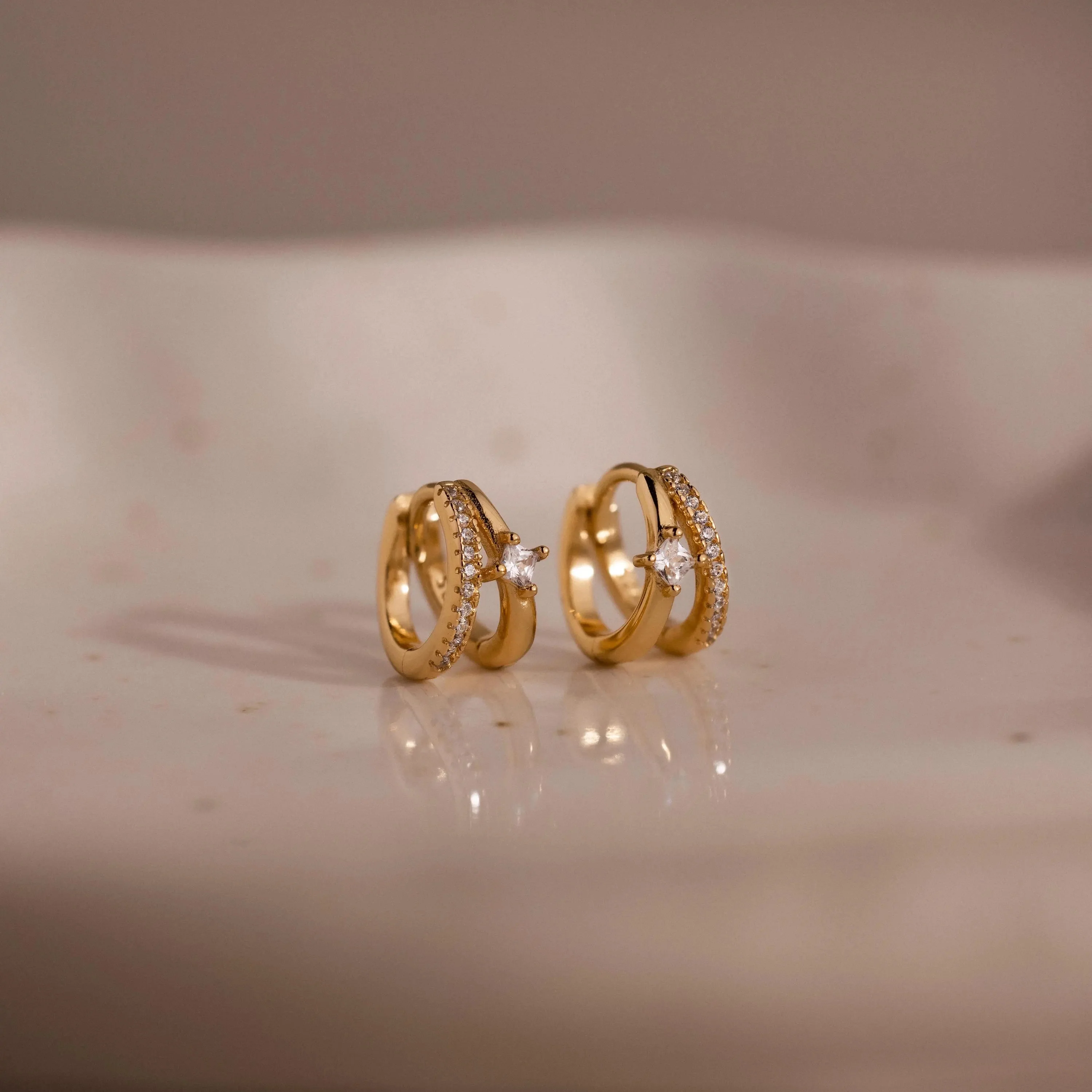 Pave Diamond Duo Huggies in 18K Gold - Image 3