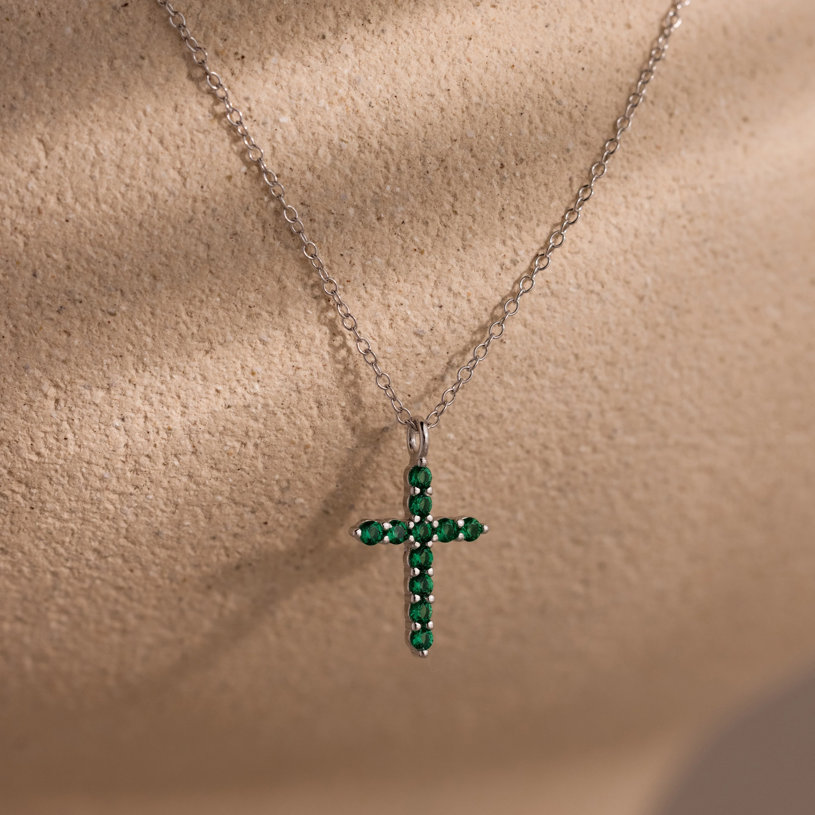Pave Emerald Cross Necklace - Image 2
