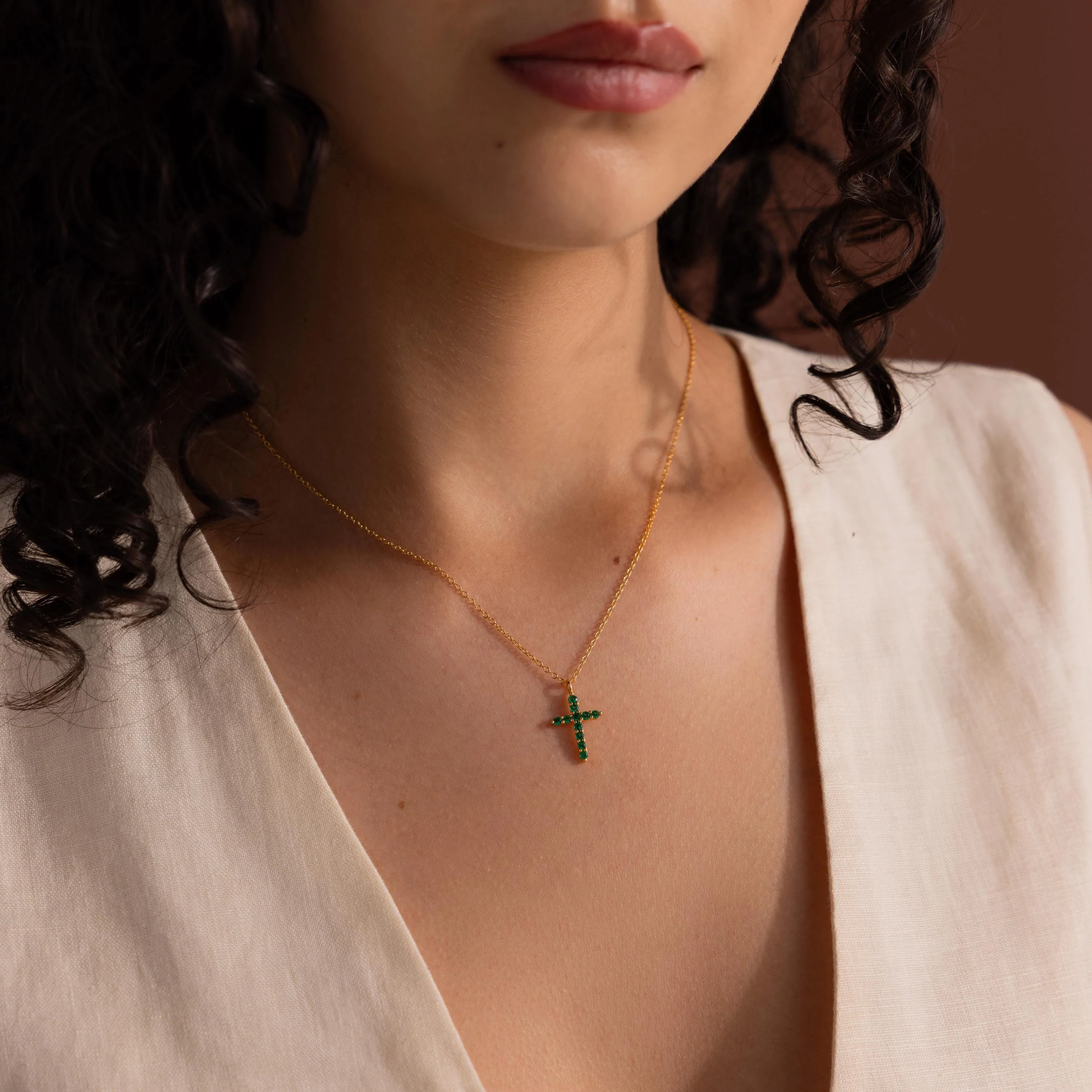 Pave Emerald Cross Necklace - Image 9
