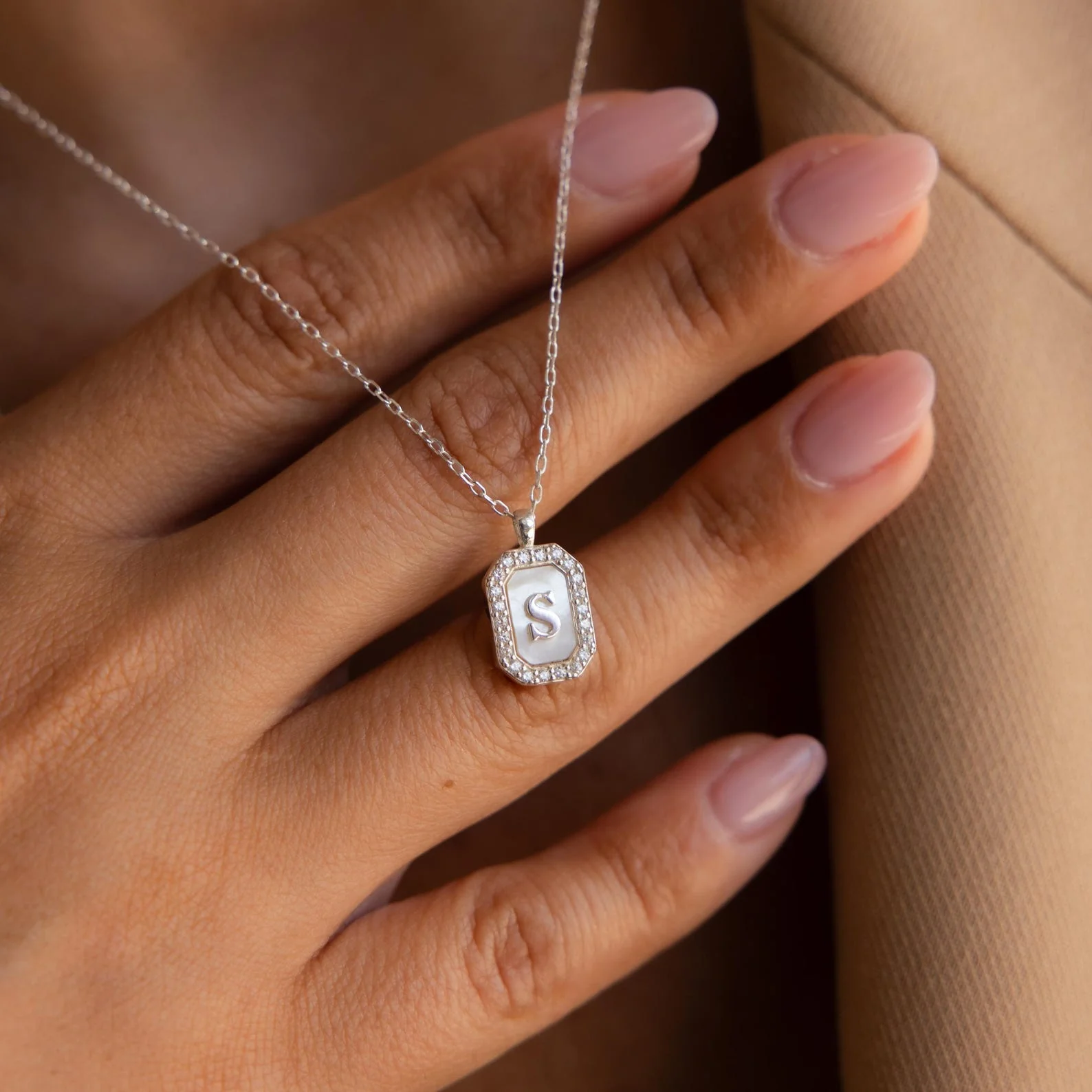 Pave Gemstone Initial Necklace - Image 4