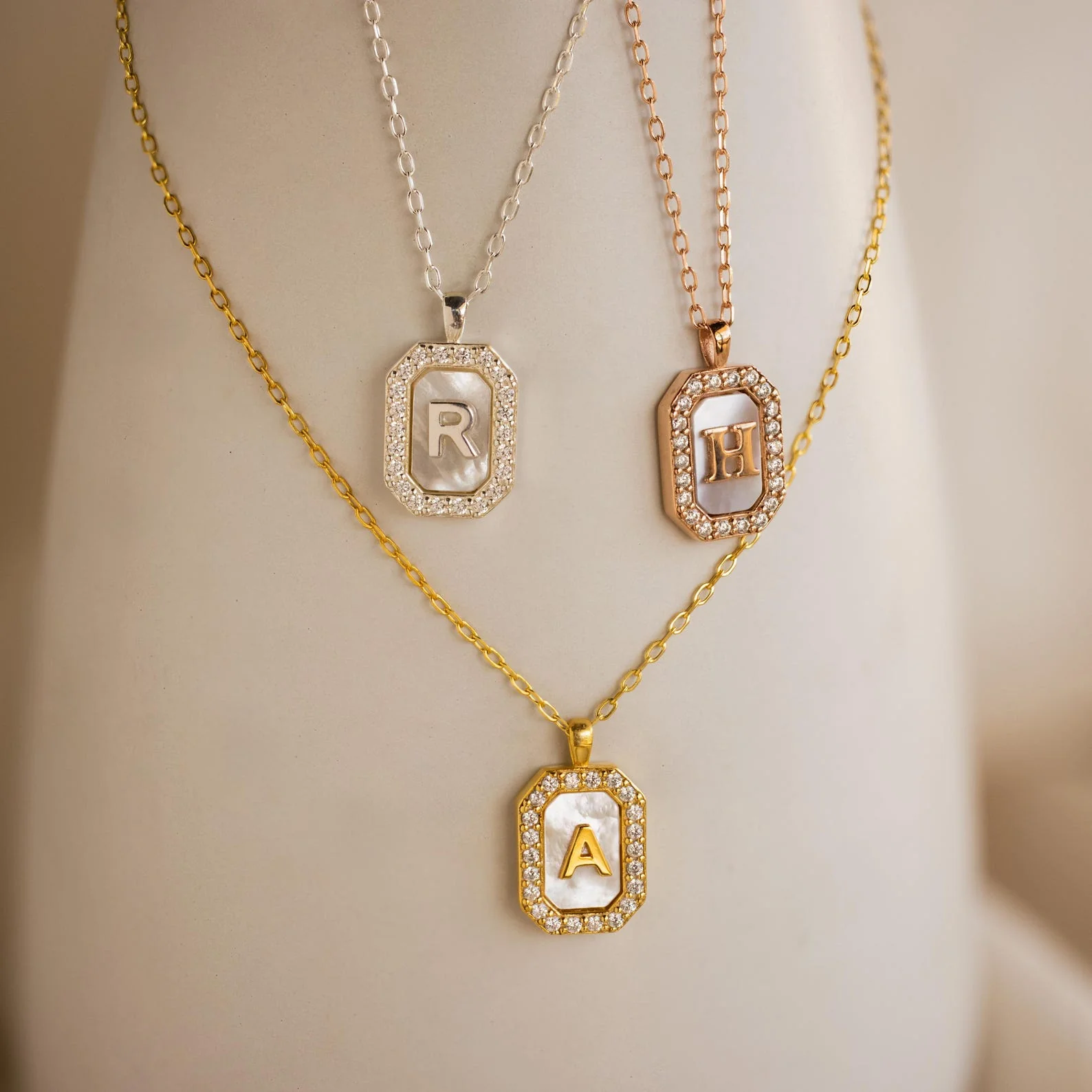 Pave Gemstone Initial Necklace - Image 5