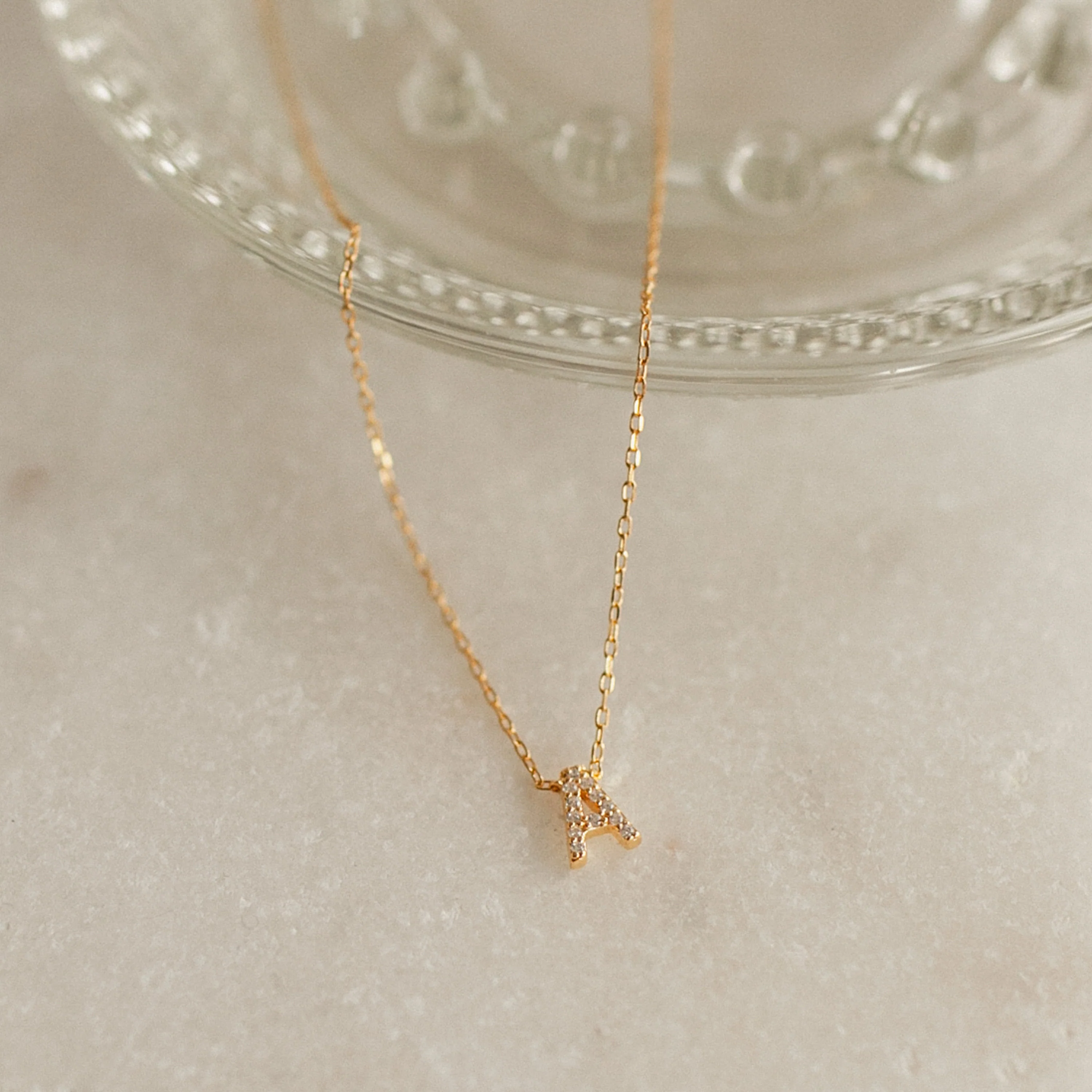Pave Initial Necklace in 18K Gold - Image 3