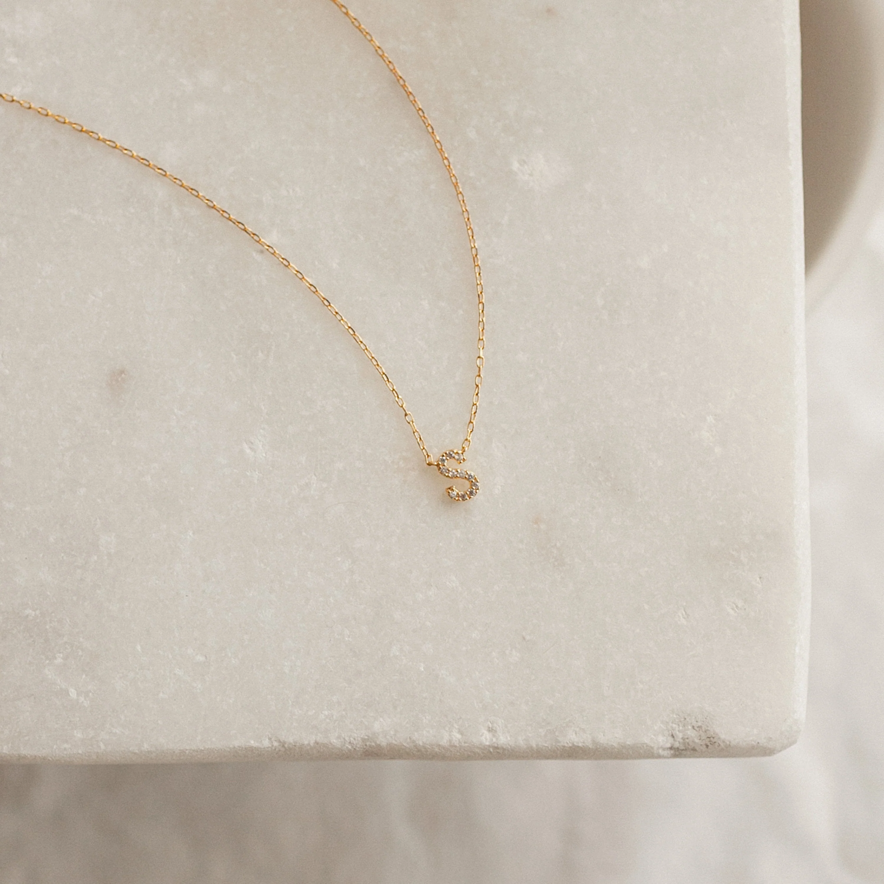 Pave Initial Necklace in 18K Gold - Image 5