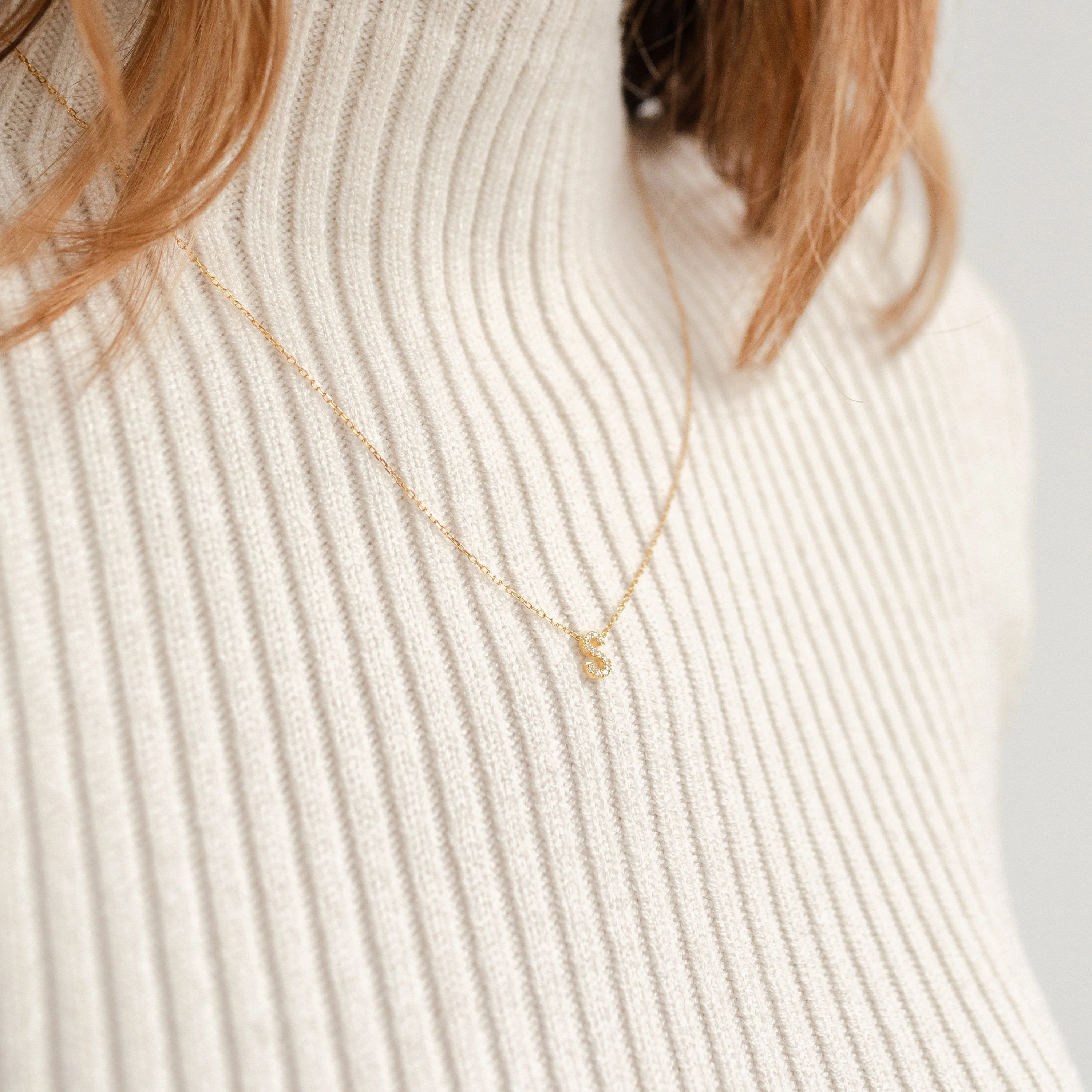 Pave Initial Necklace in 18K Gold - Image 4