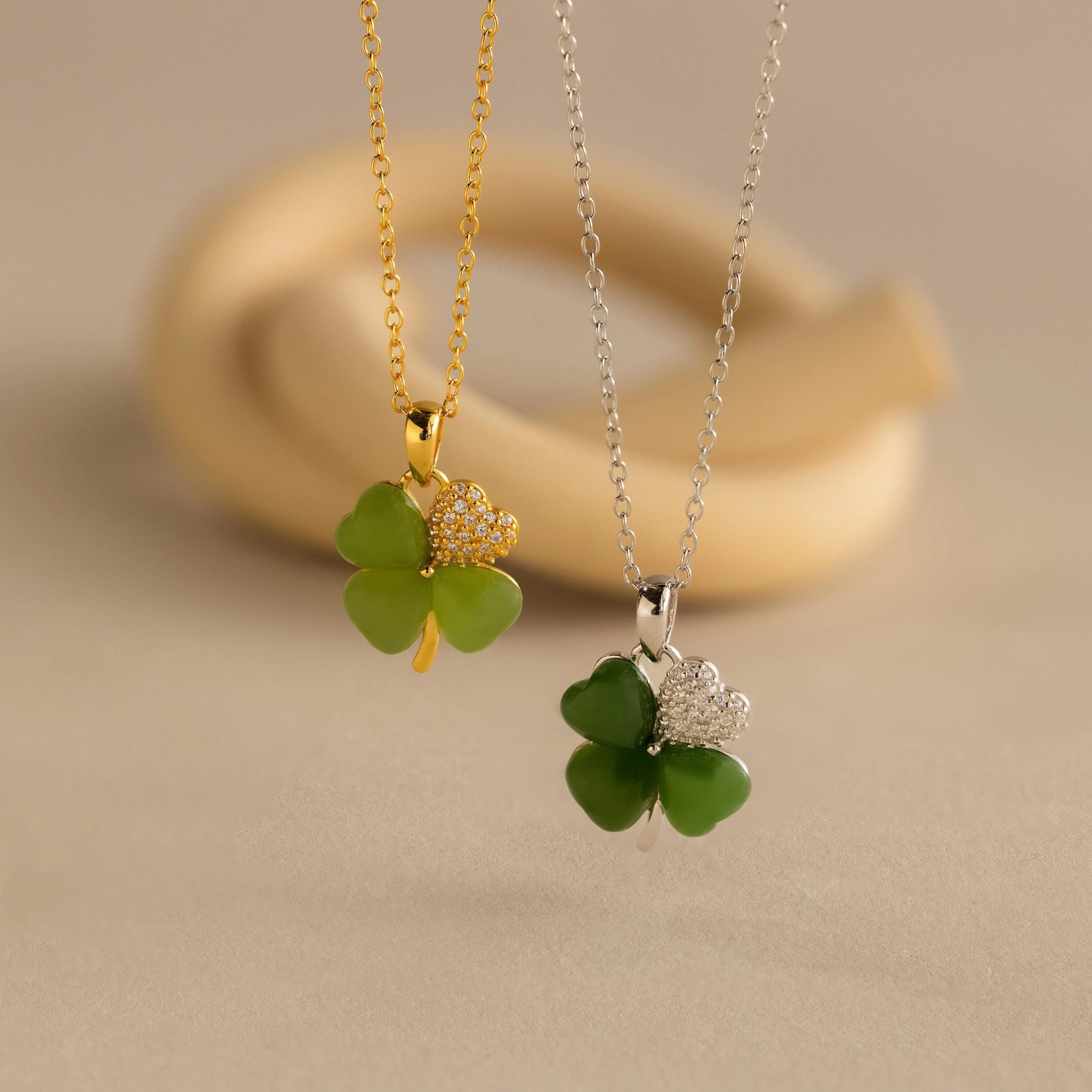 Pave Jade Clover Necklace - Image 7