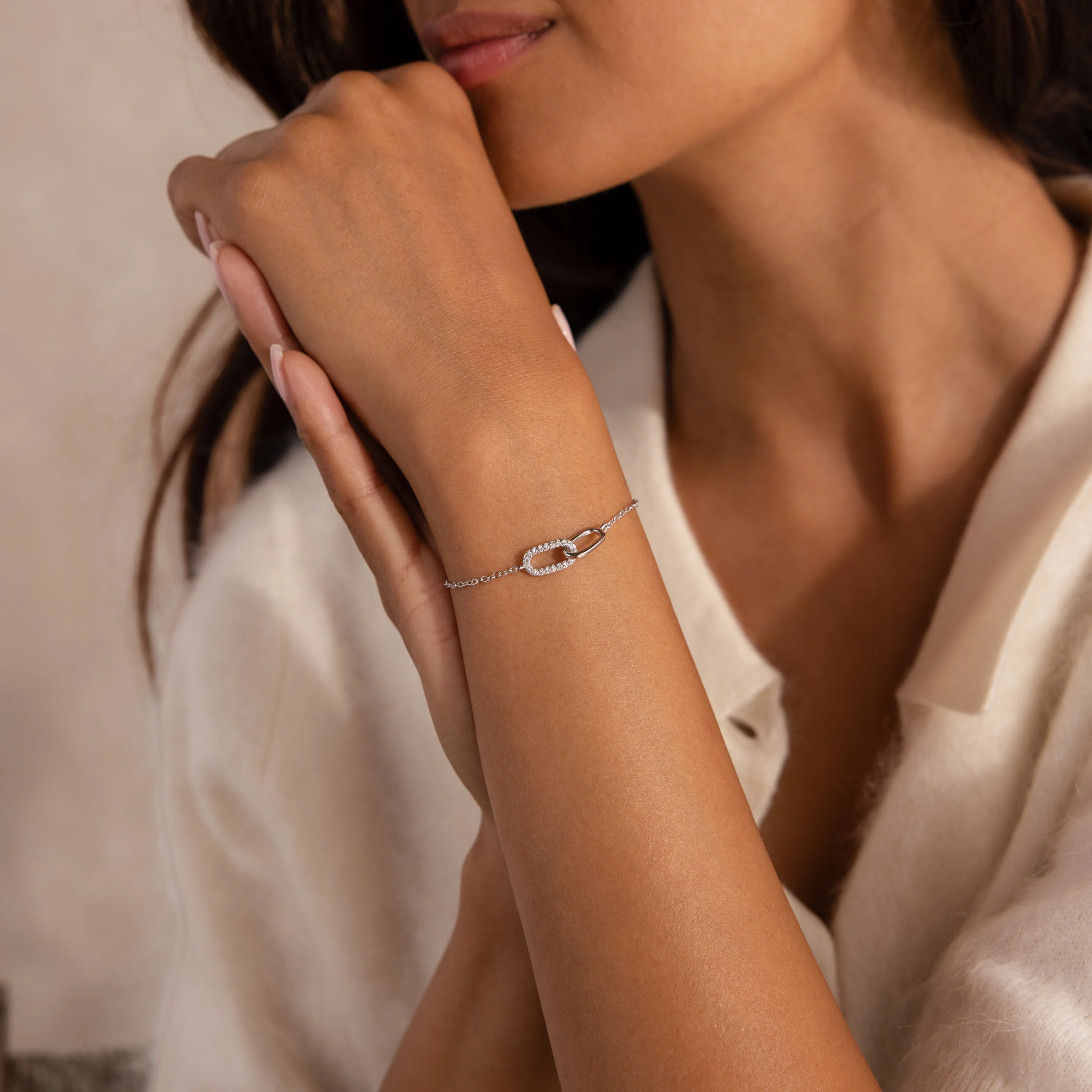 Pave Linked Pendant Bracelet in Silver - Image 4