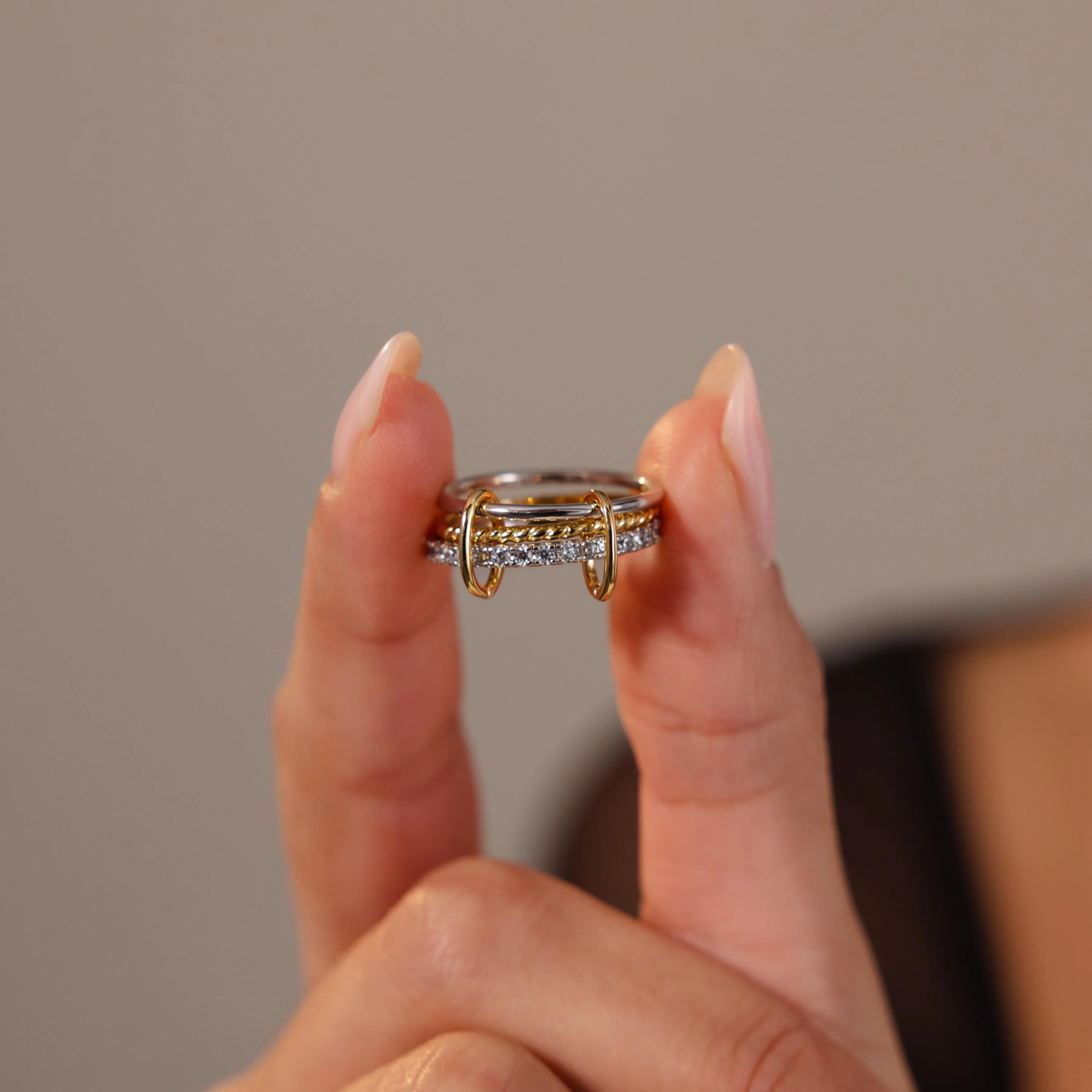 Pave Mixed Metal Linked Ring Set - Image 4