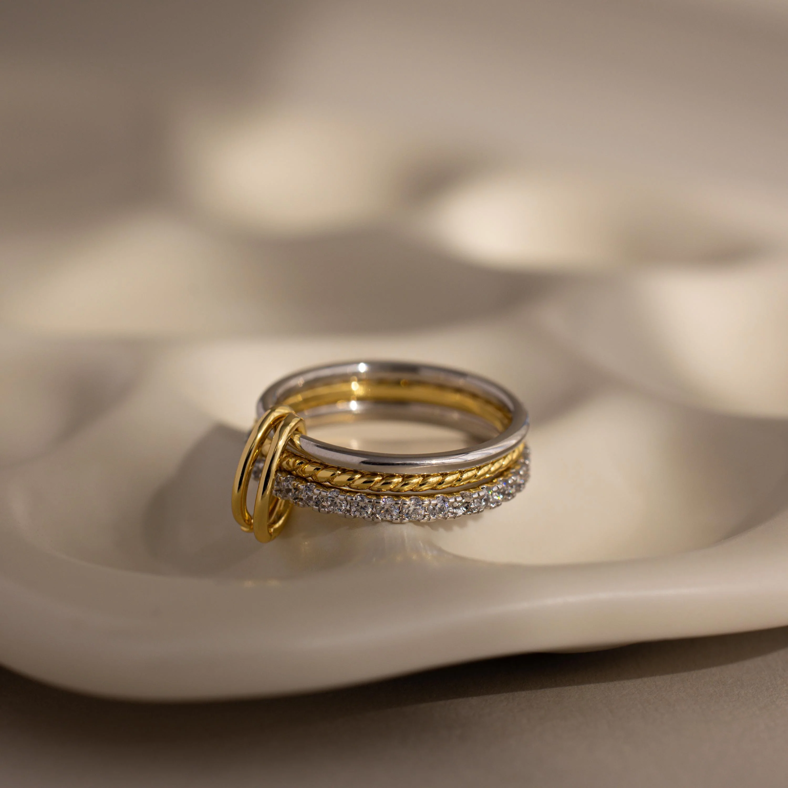 Pave Mixed Metal Linked Ring Set - Image 5