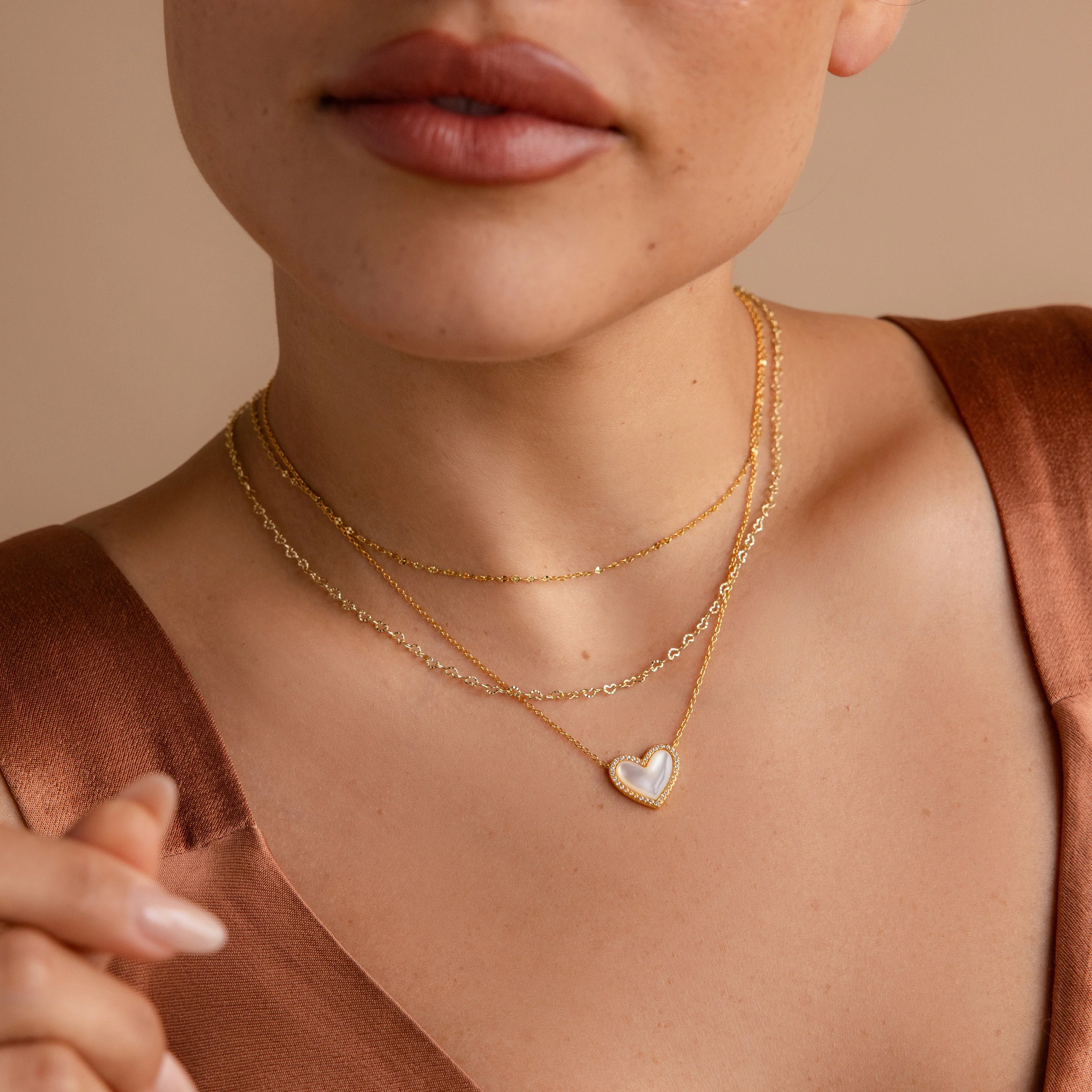 Pave Mother of Pearl Heart Necklace - Image 5