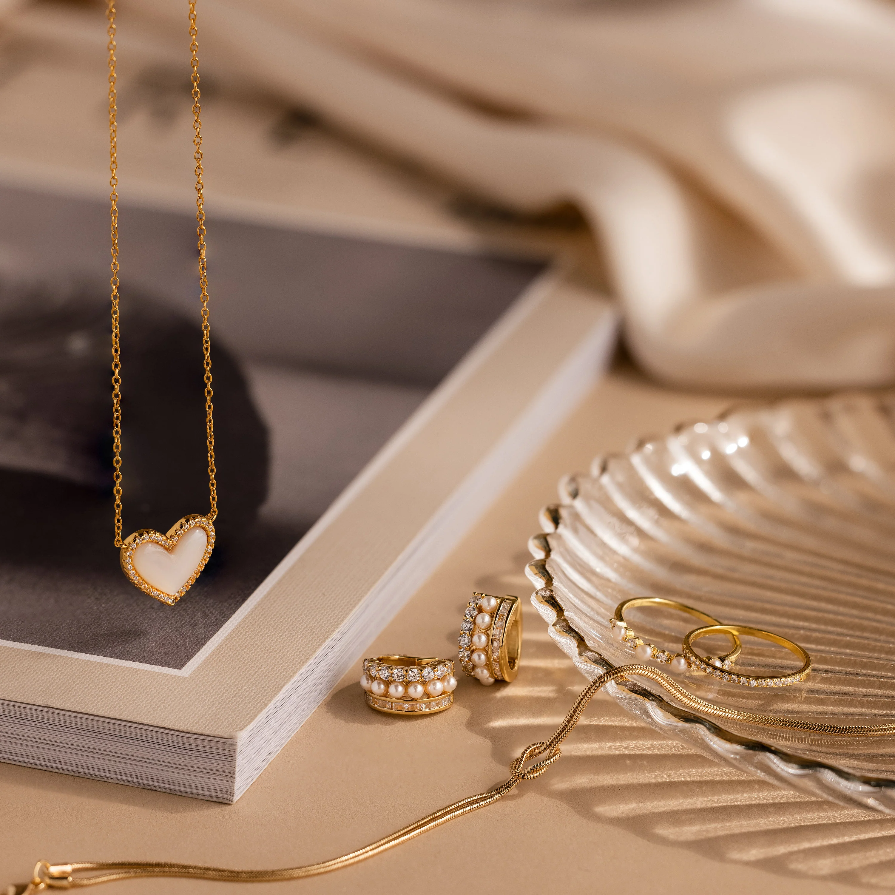 Pave Mother of Pearl Heart Necklace - Image 7